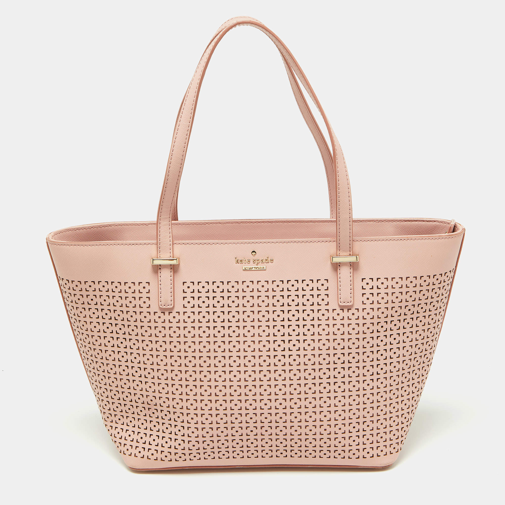 Pre Owned Kate Spade Pink Perforated Leather Cedar Street Harmony Tote
