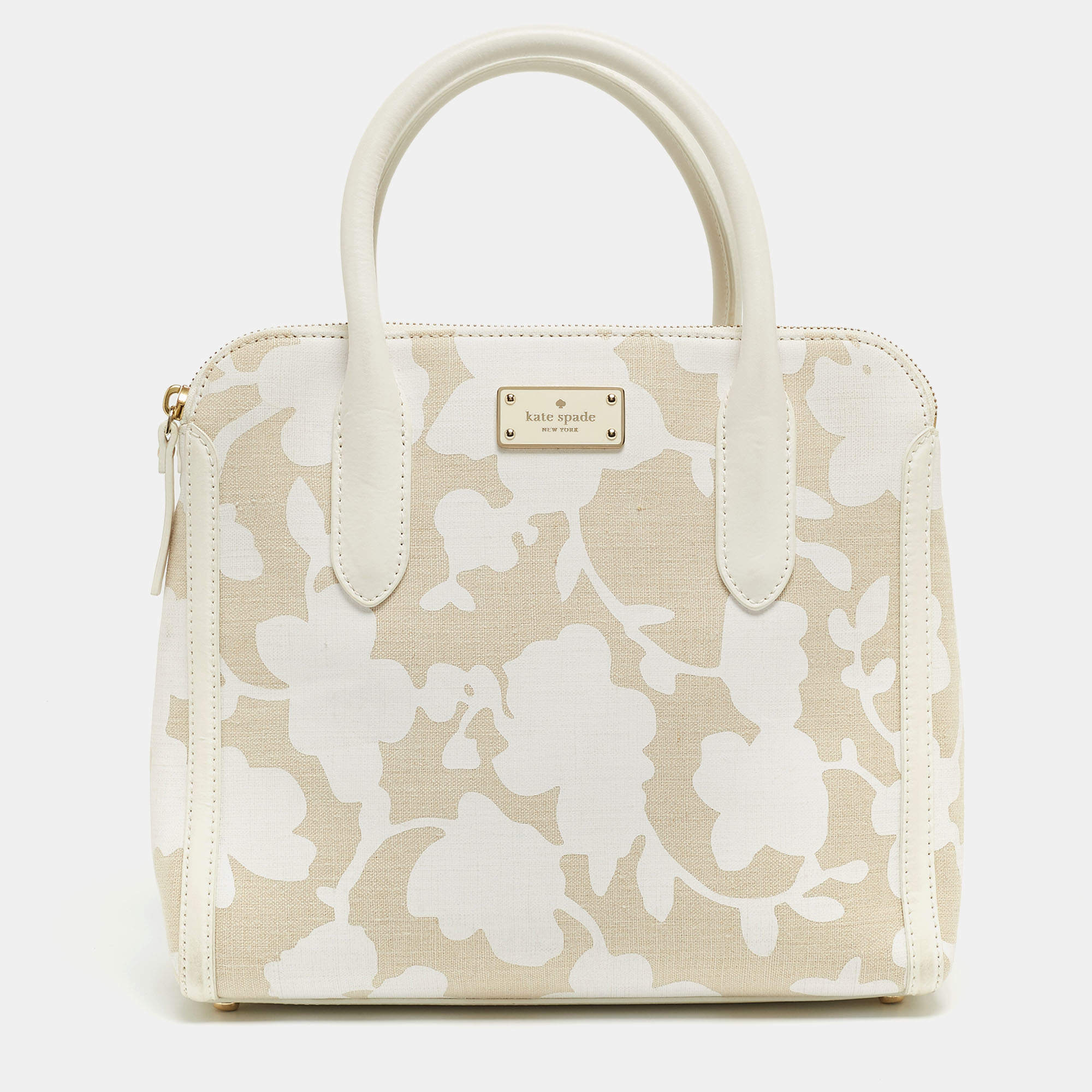 Kate Spade Off White/Beige Canvas And Leather Duncan Satchel