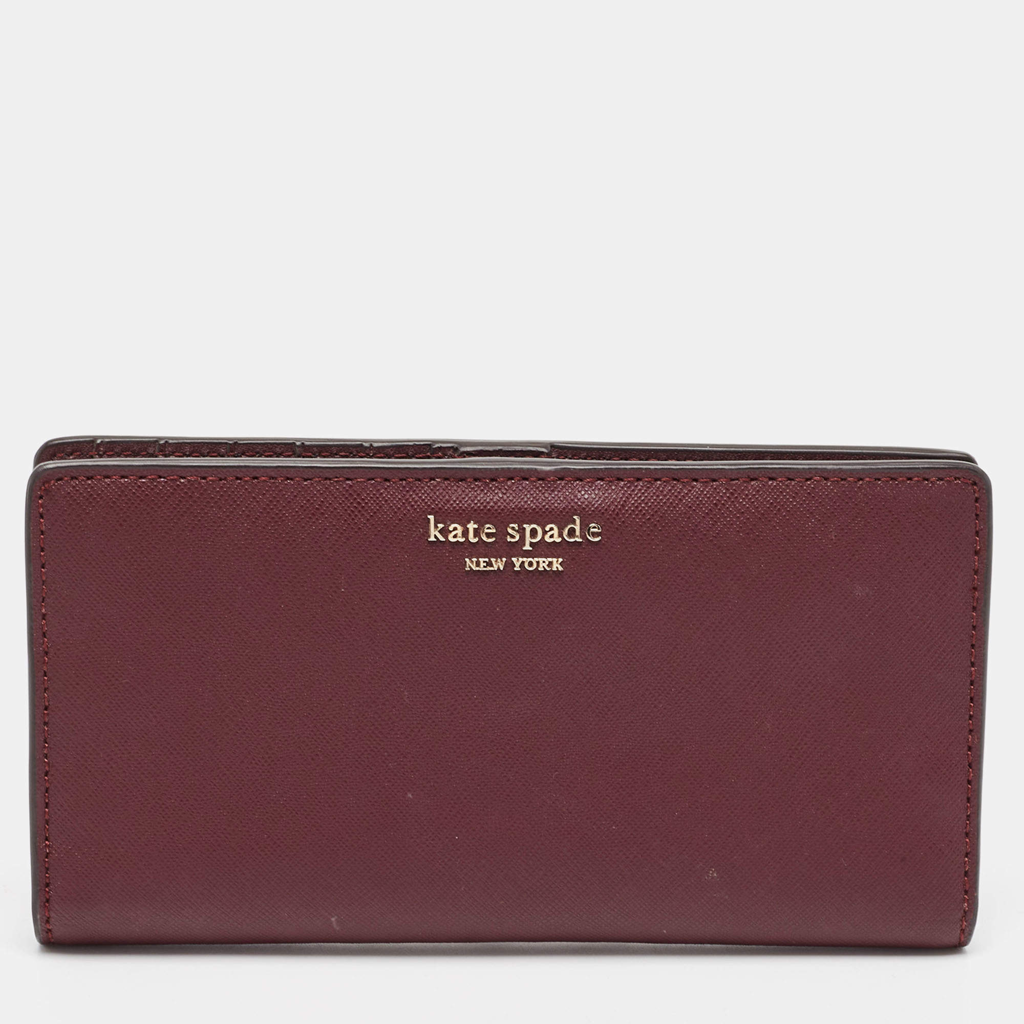 Pre Owned Kate Spade Burgundy Saffiano Leather Leila Continental Wallet