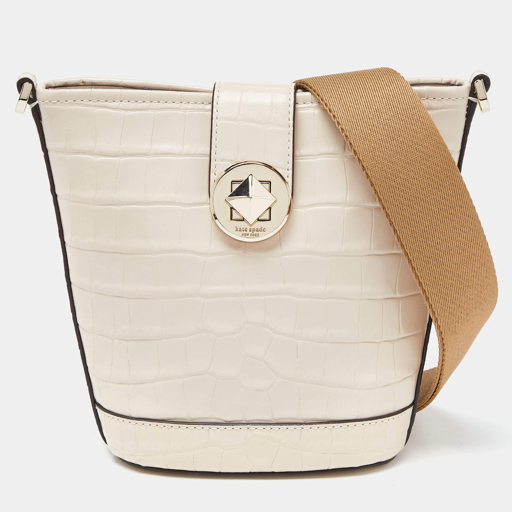 Pre Owned Kate Spade Beige Embossed Leather Mini Audrey Bucket Bag