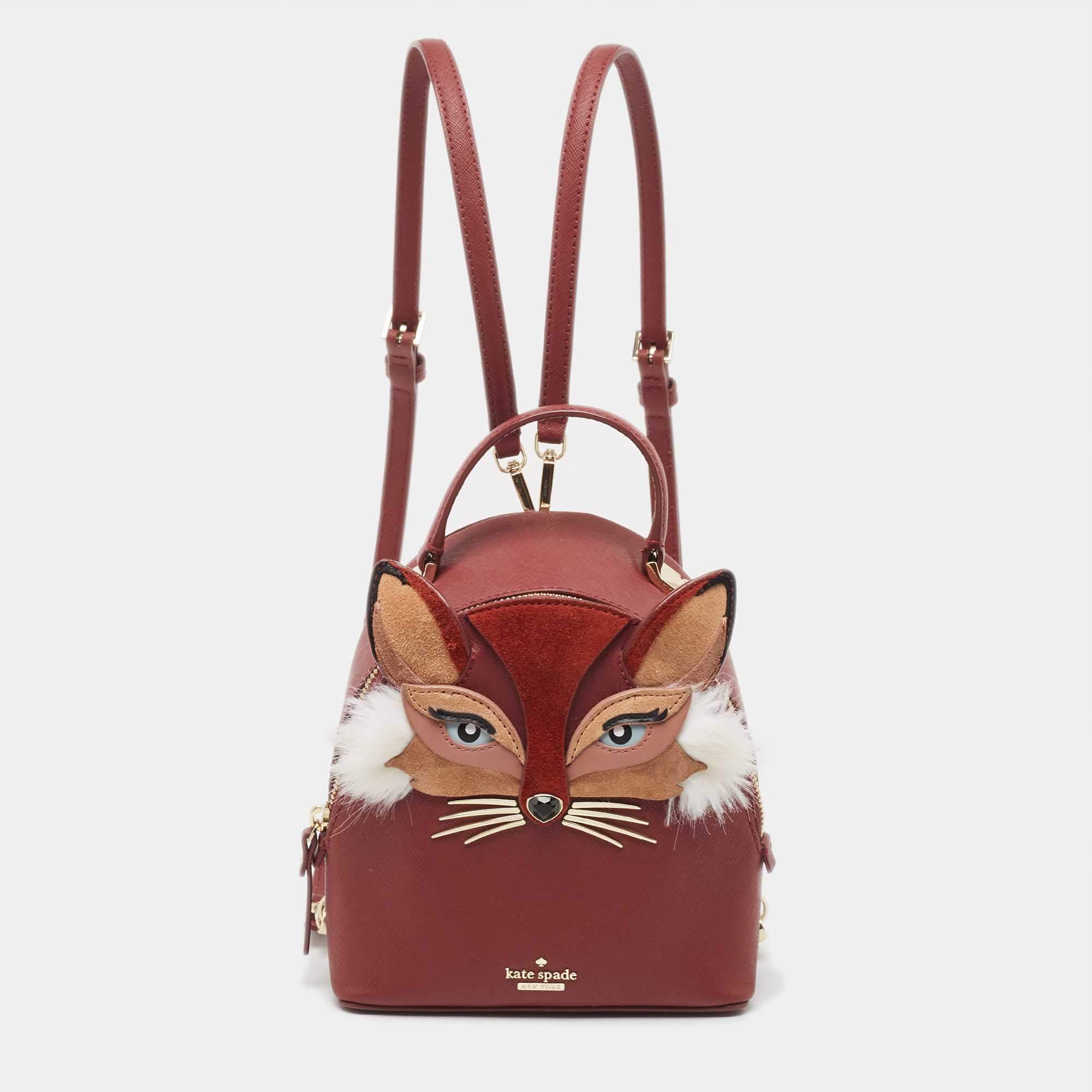 Pre Owned Kate Spade Burgundy Leather So Foxy Fox Convertible Backpack