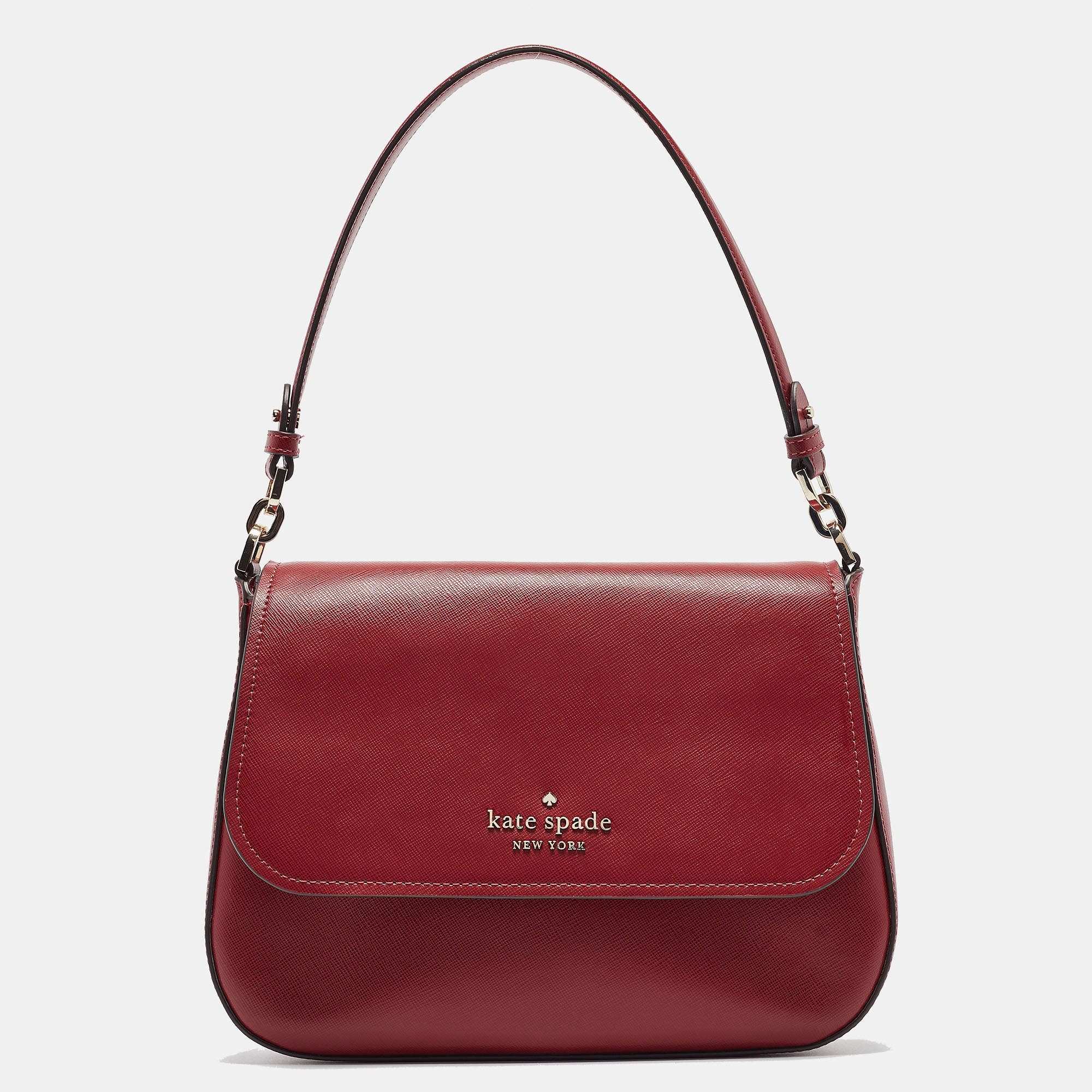 Kate Spade Red Saffiano Leather Staci Flap Shoulder Bag