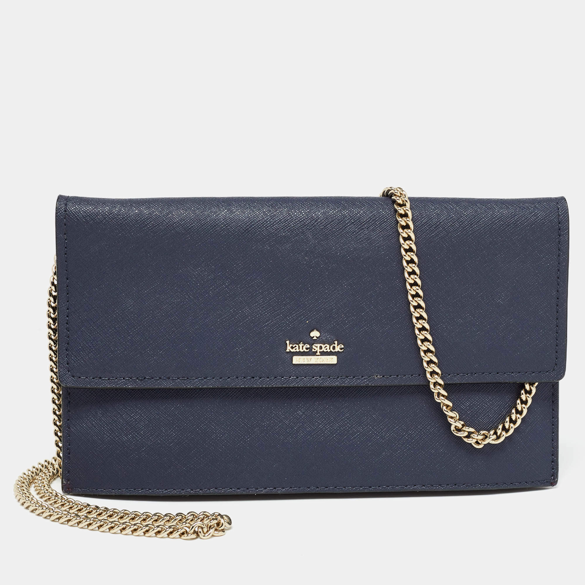 Kate Spade Navy Blue Leather Mini Cameron Street Briley Chain Clutch