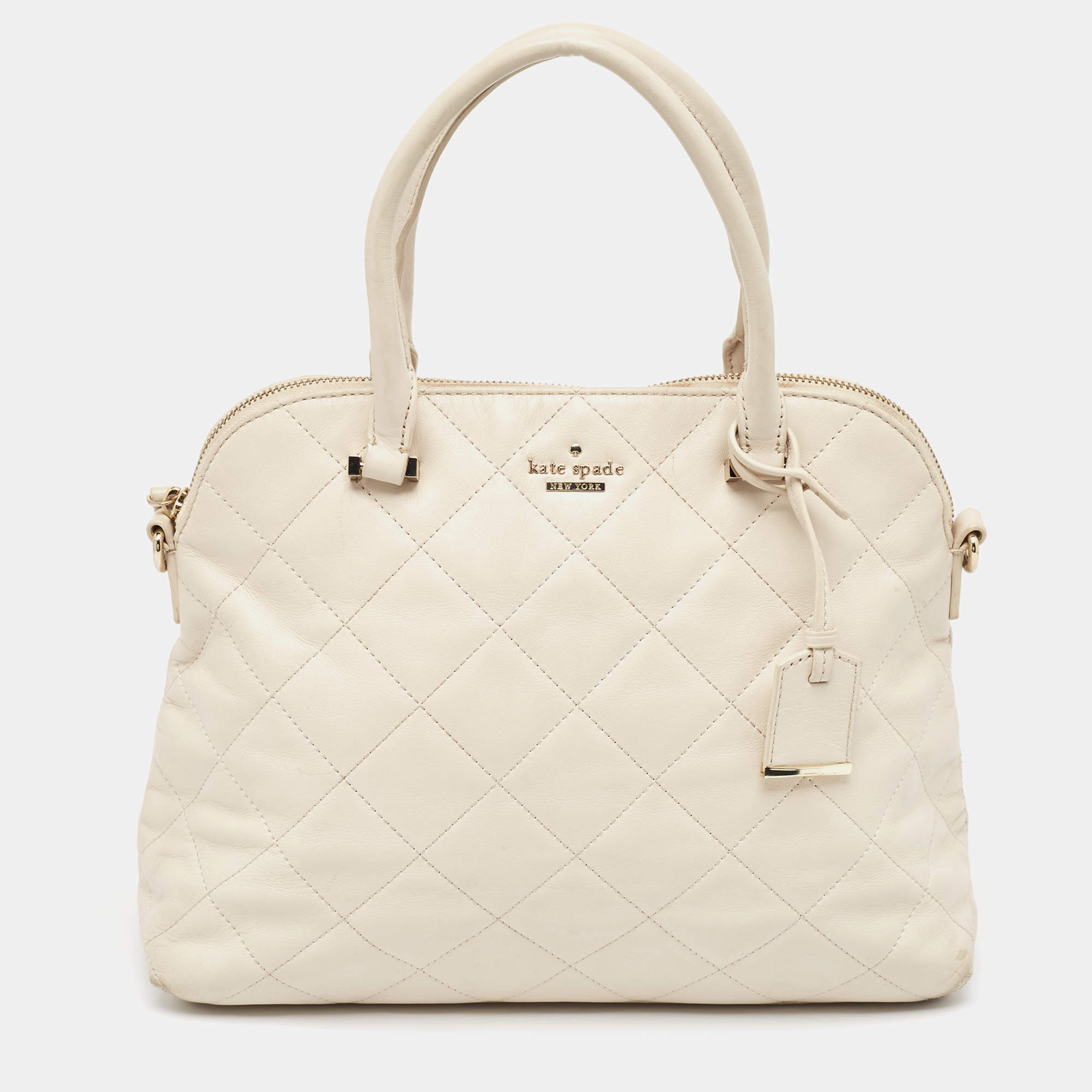 Pre Owned Kate Spade Ivory Quilted Leather Patternson Satchel