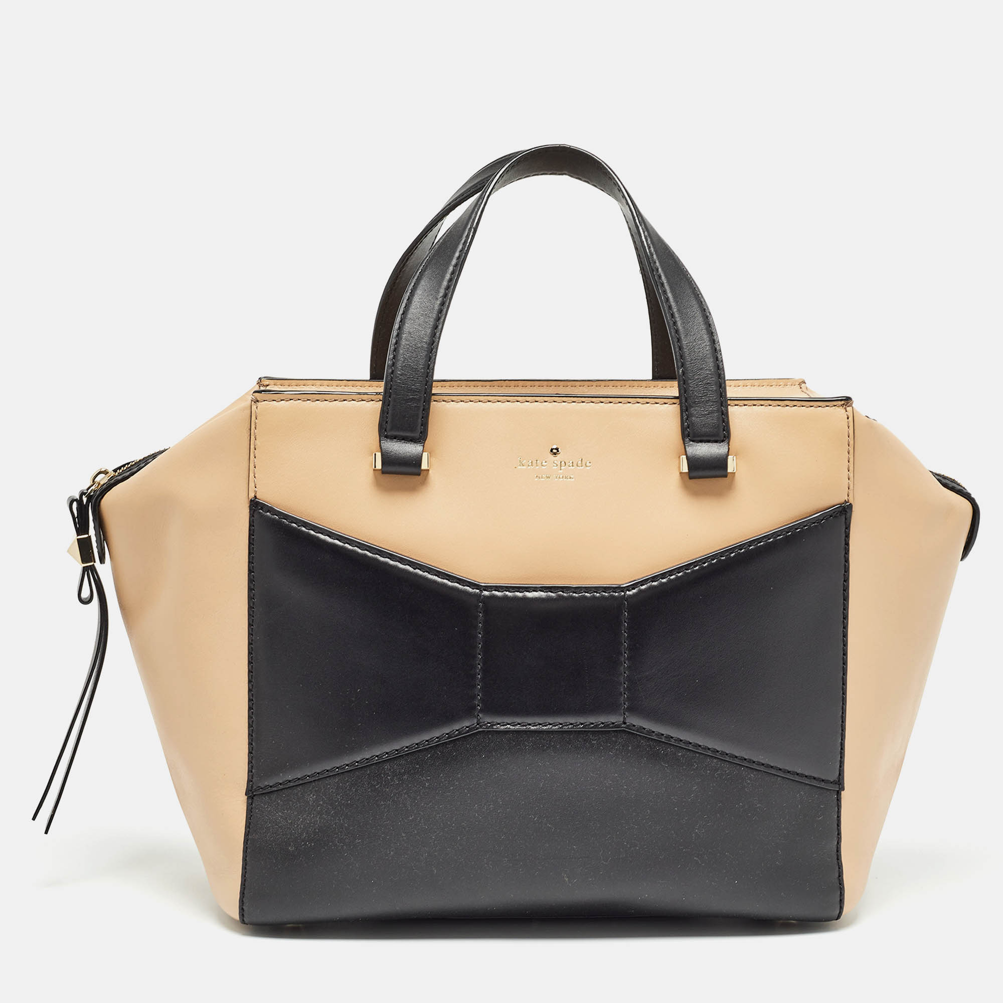 Pre Owned Kate Spade Beige/Black Leather 2 Park Avenue Beau Tote