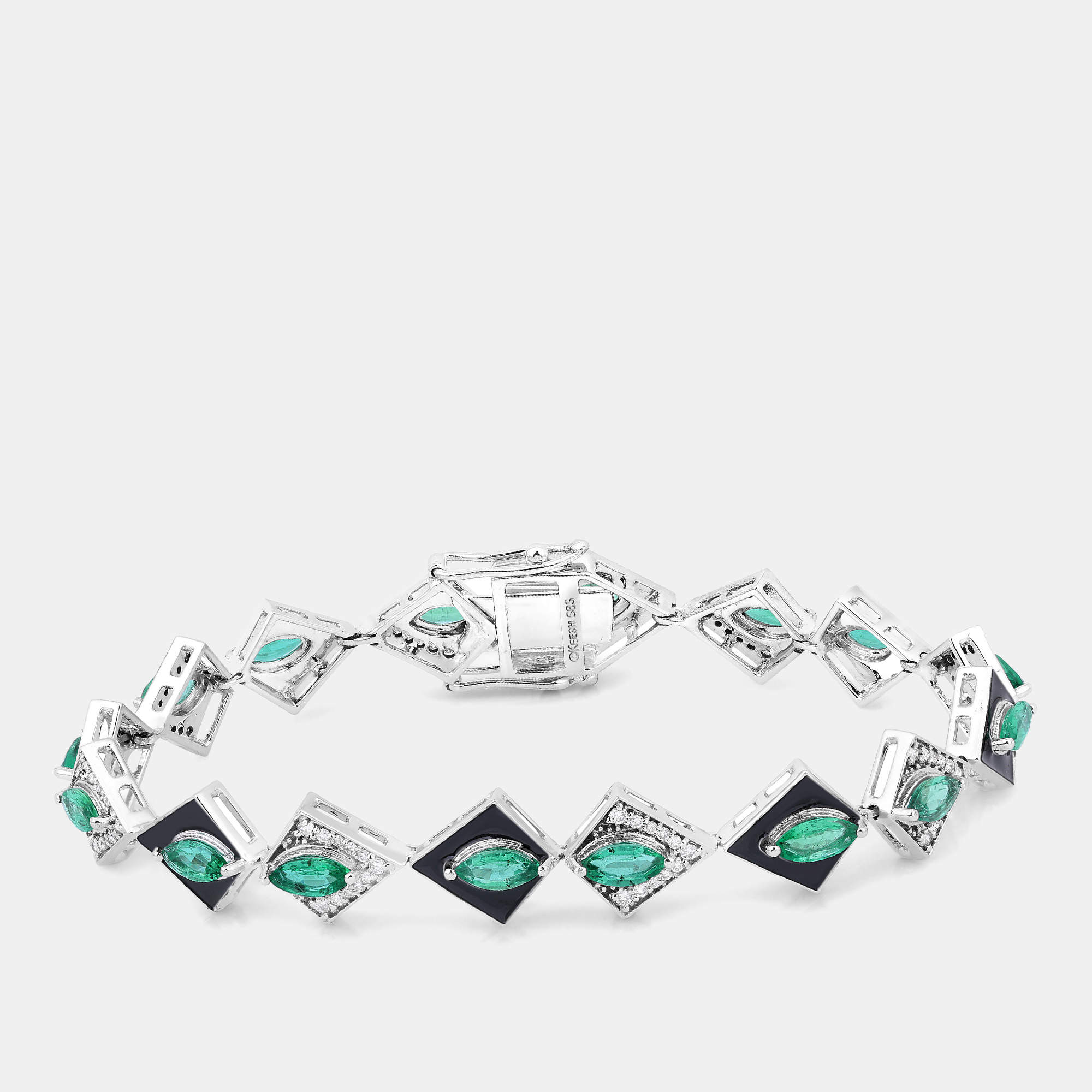 مملوكة مسبقًا 3.37 cts Emerald and Diamond 14K White Gold Tennis Bracelet