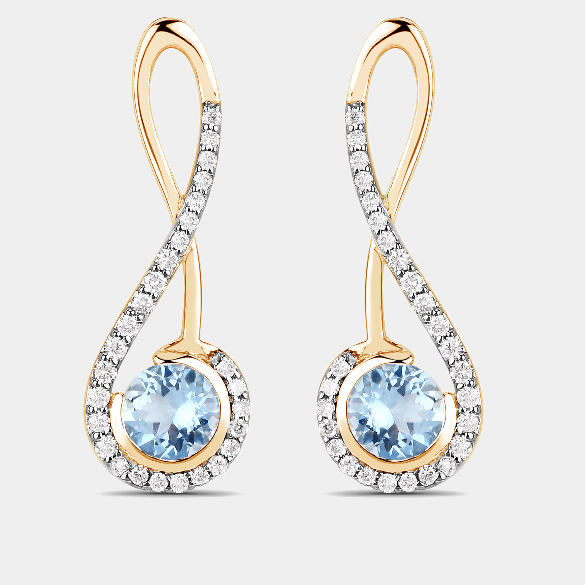 Pre Owned 0.90 cts Aquamarine and Diamond 14K Yellow Gold Crossver Earrings