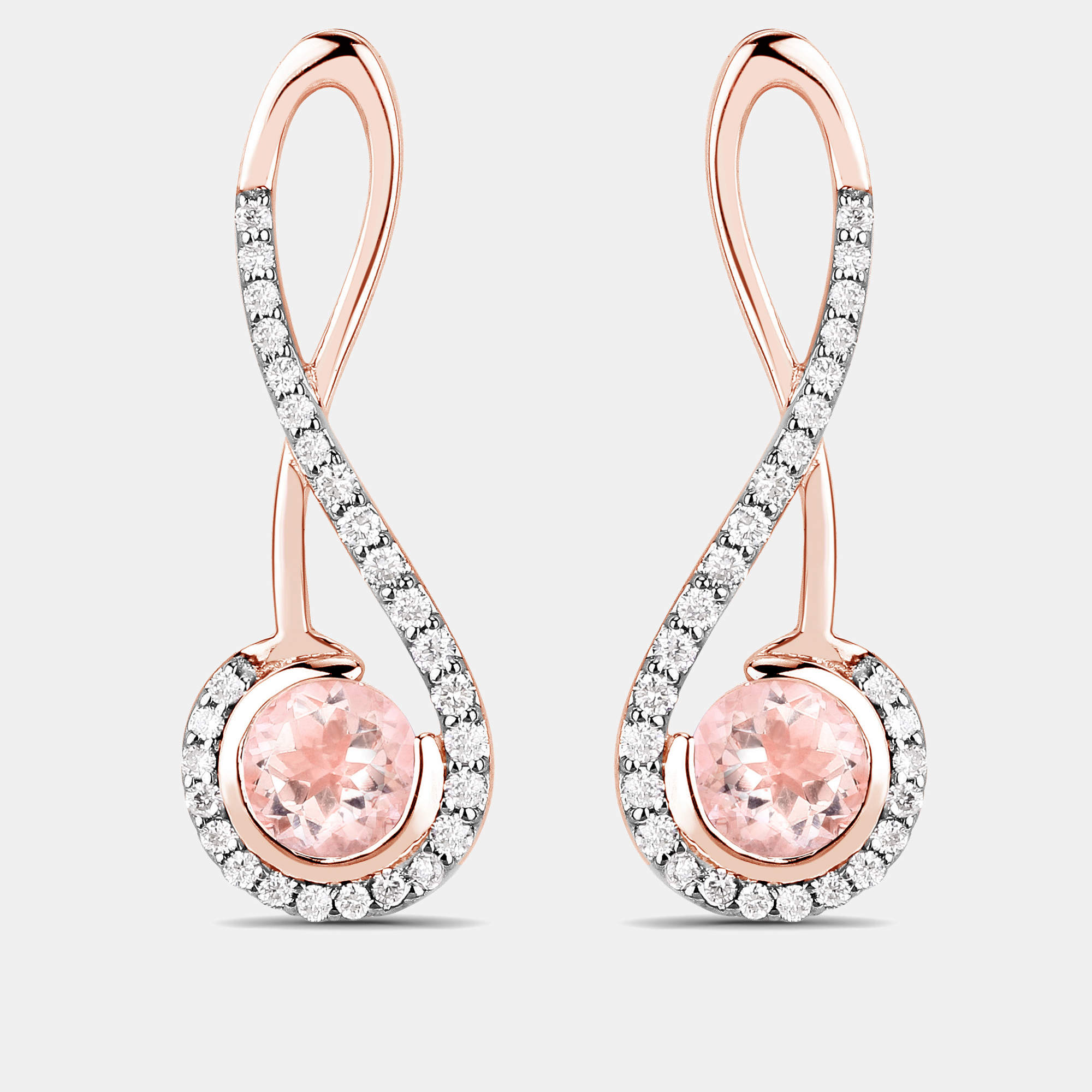 Pre Owned 1.00 cts Morganite and Diamond 14K Rose Gold Infinity Earrings