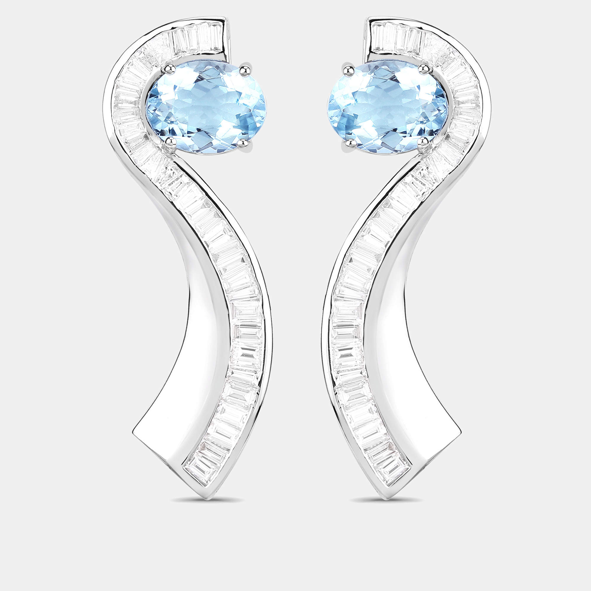 Pre Owned 3.46 cts Aquamarine and Diamond 14K White Gold Jacket Earrings