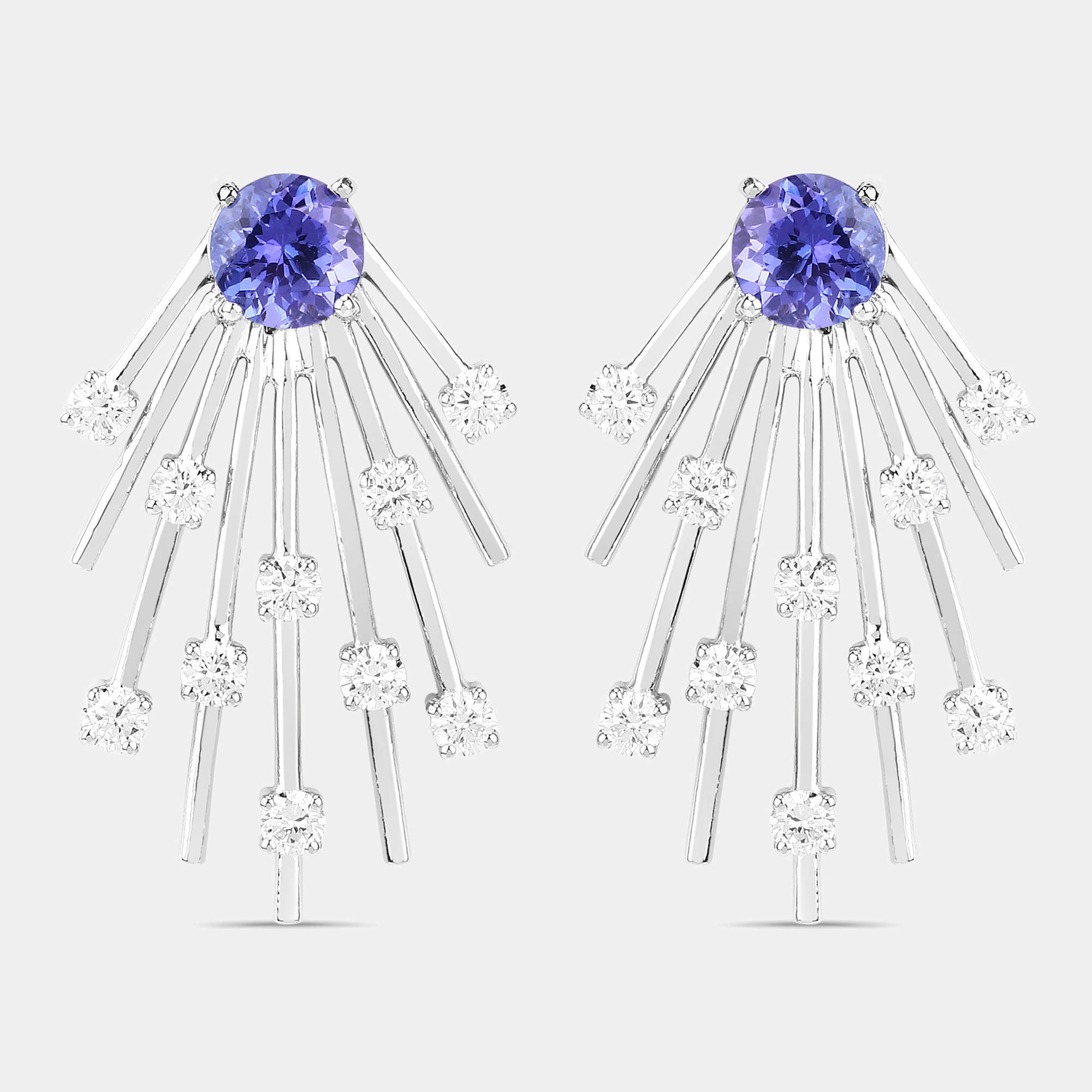 Pre Owned 1.94 cts Tanzanite and Diamond 14K White Gold Sunburst Earrings