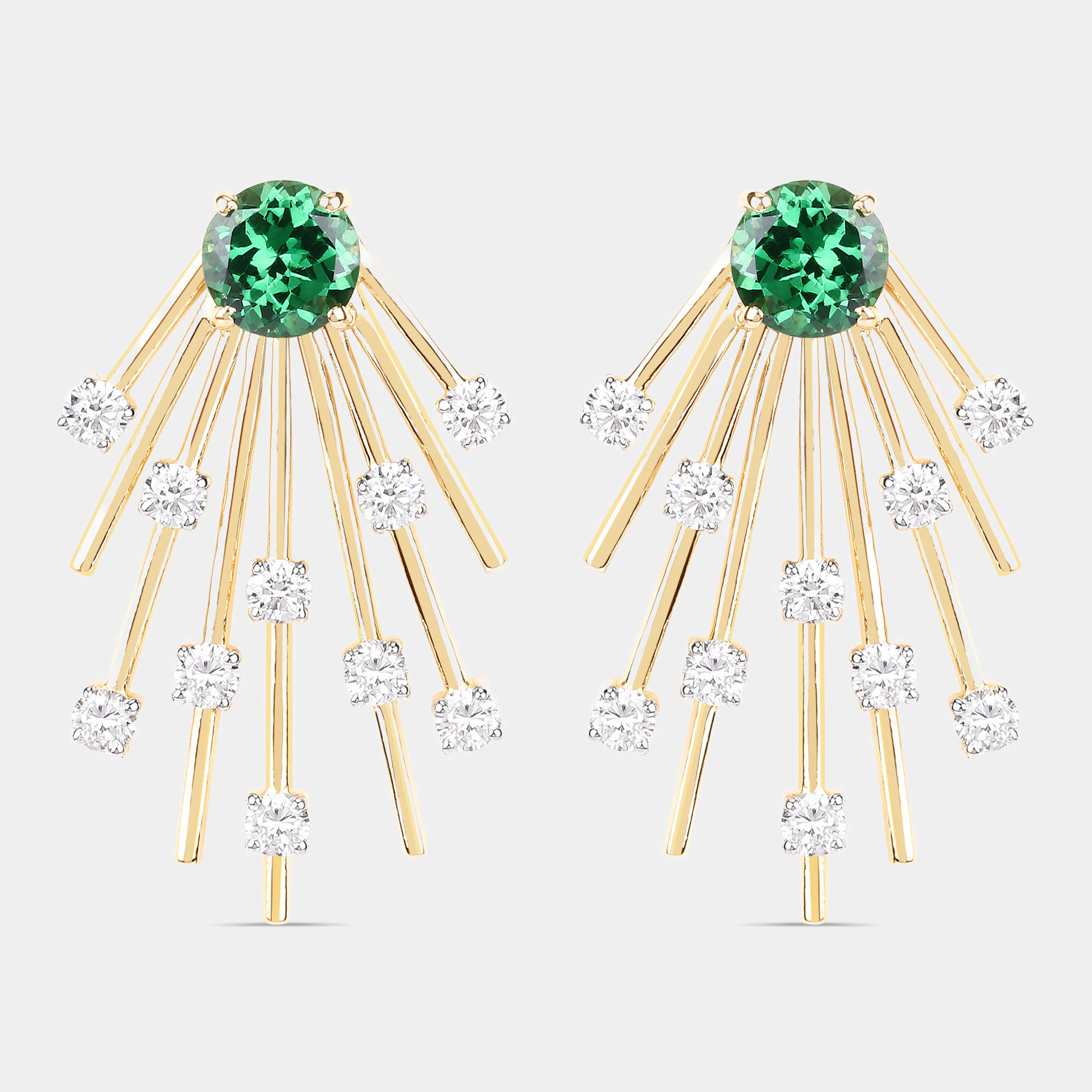 مملوكة مسبقًا 2.35 cts Tsavorite and Diamond 14K Yellow Gold Sunburst Earrings