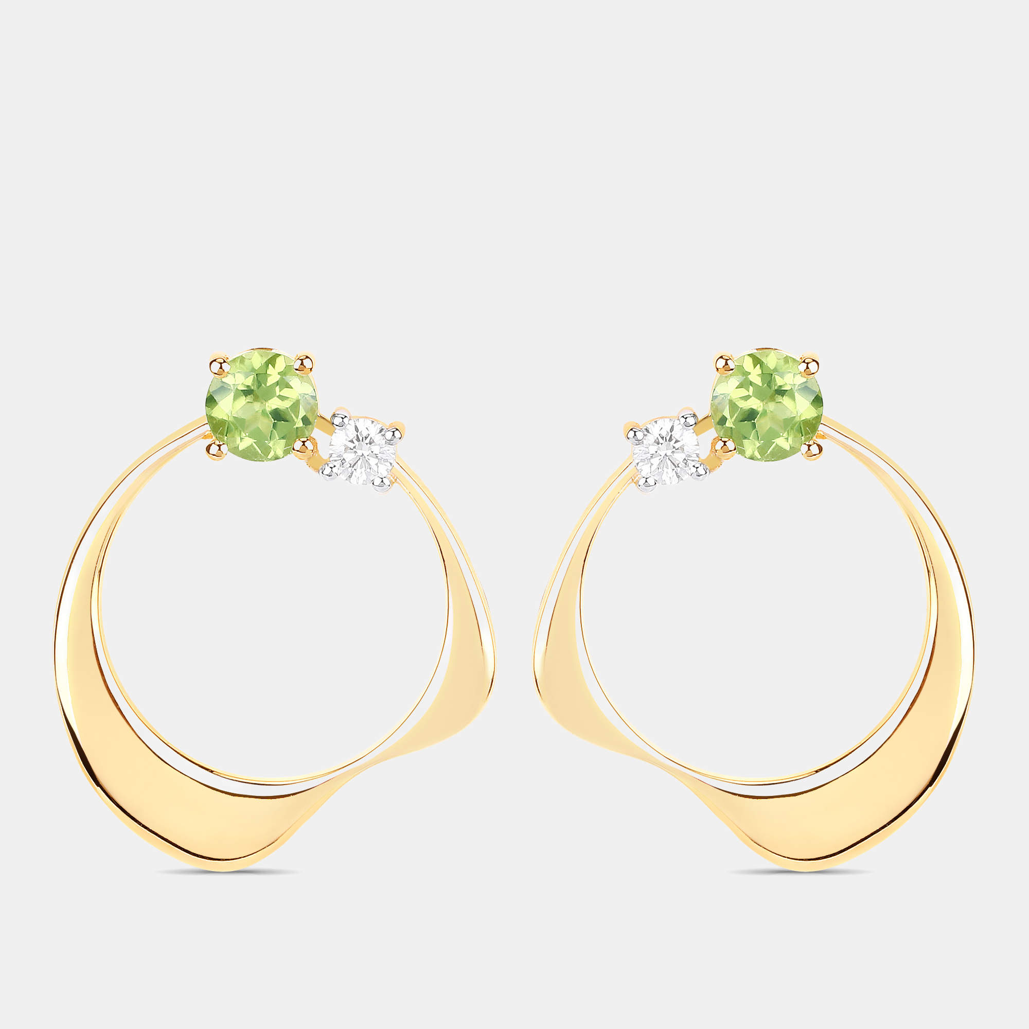 Pre Owned 1.02 cts Peridot and Diamond 14K Yellow Gold Wave Shape Earrings
