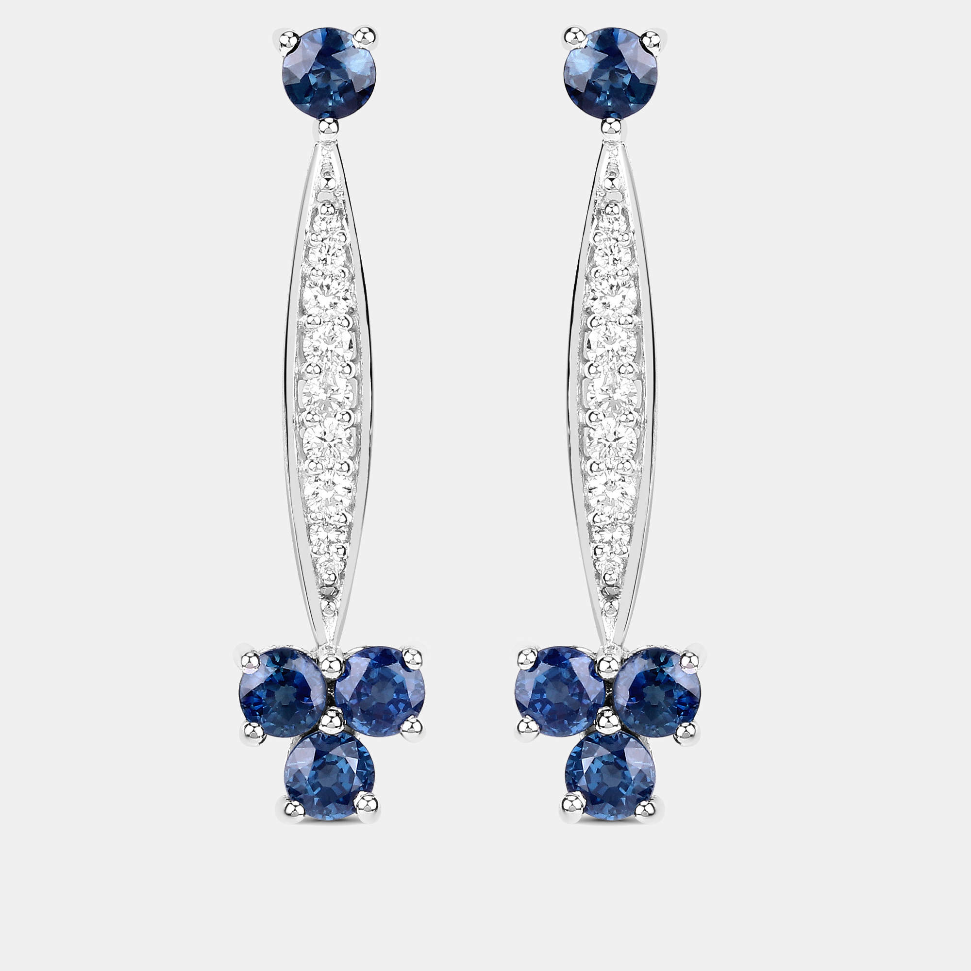 مملوكة مسبقًا 2.14 cts Blue Sapphire and Diamond 14K White Gold Drop Earrings