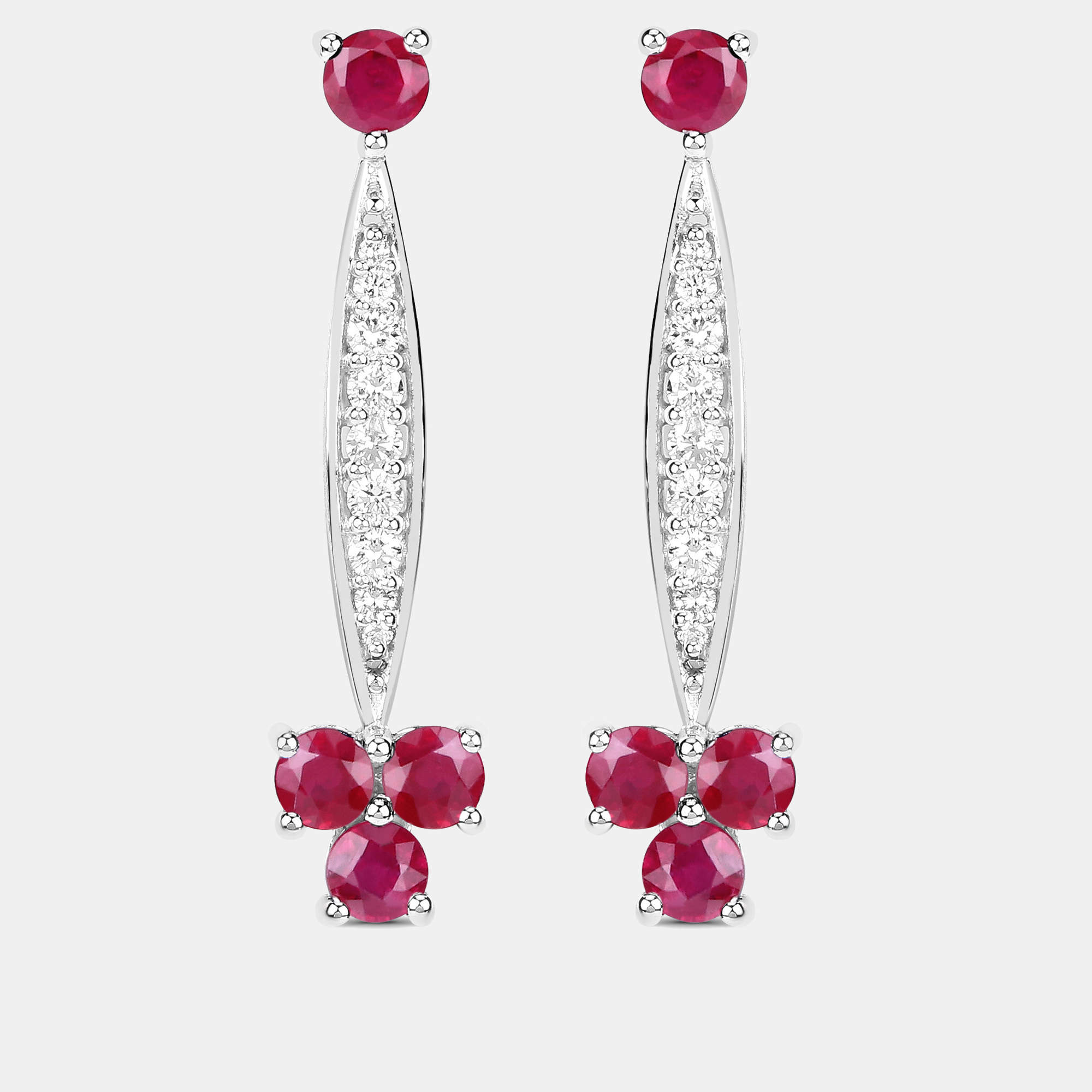 مملوكة مسبقًا 2.02 cts Ruby and Diamond 14K White Gold Drop Earrings