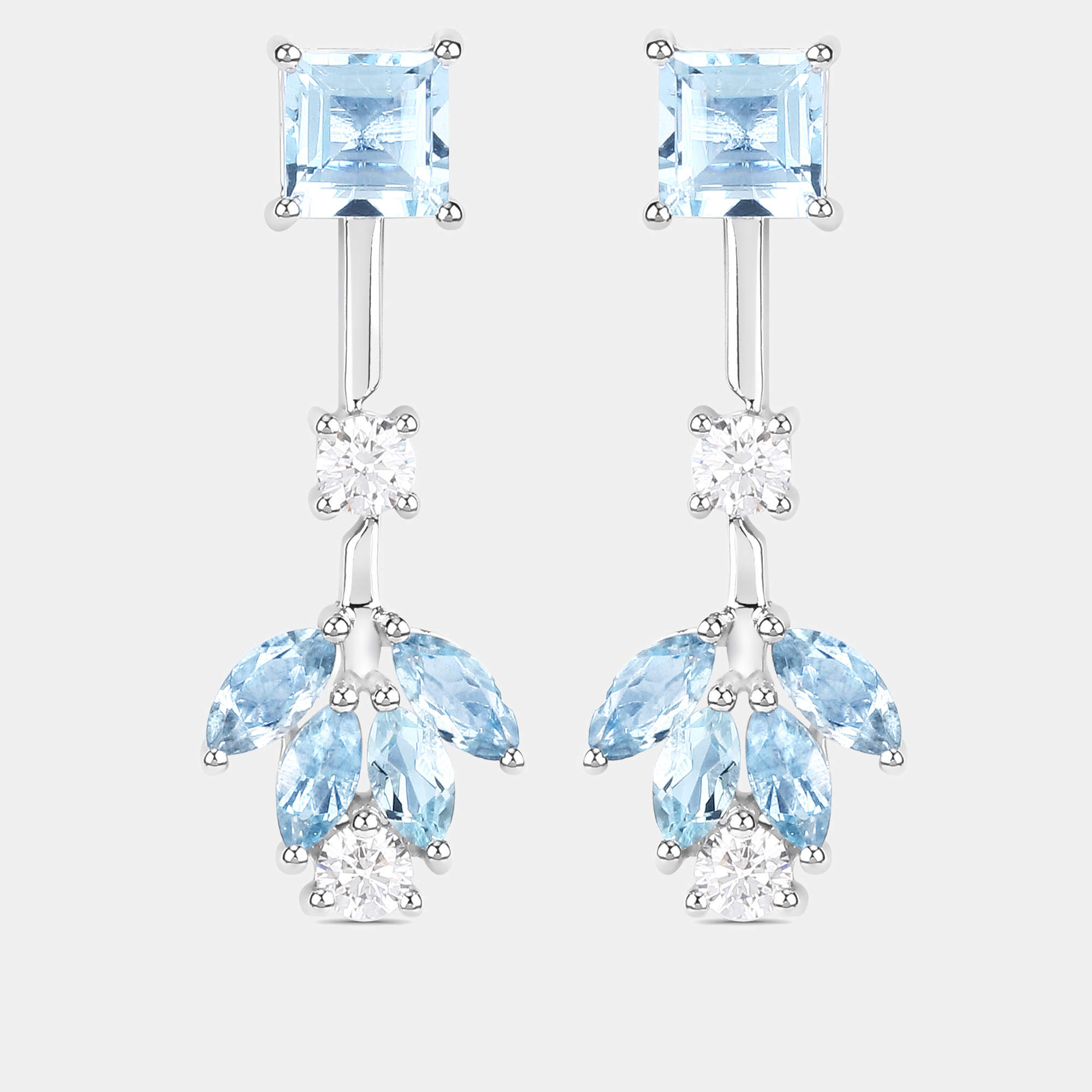 Pre Owned 2.30 cts Aquamarine and Diamond 14K White Gold Drop Earrings