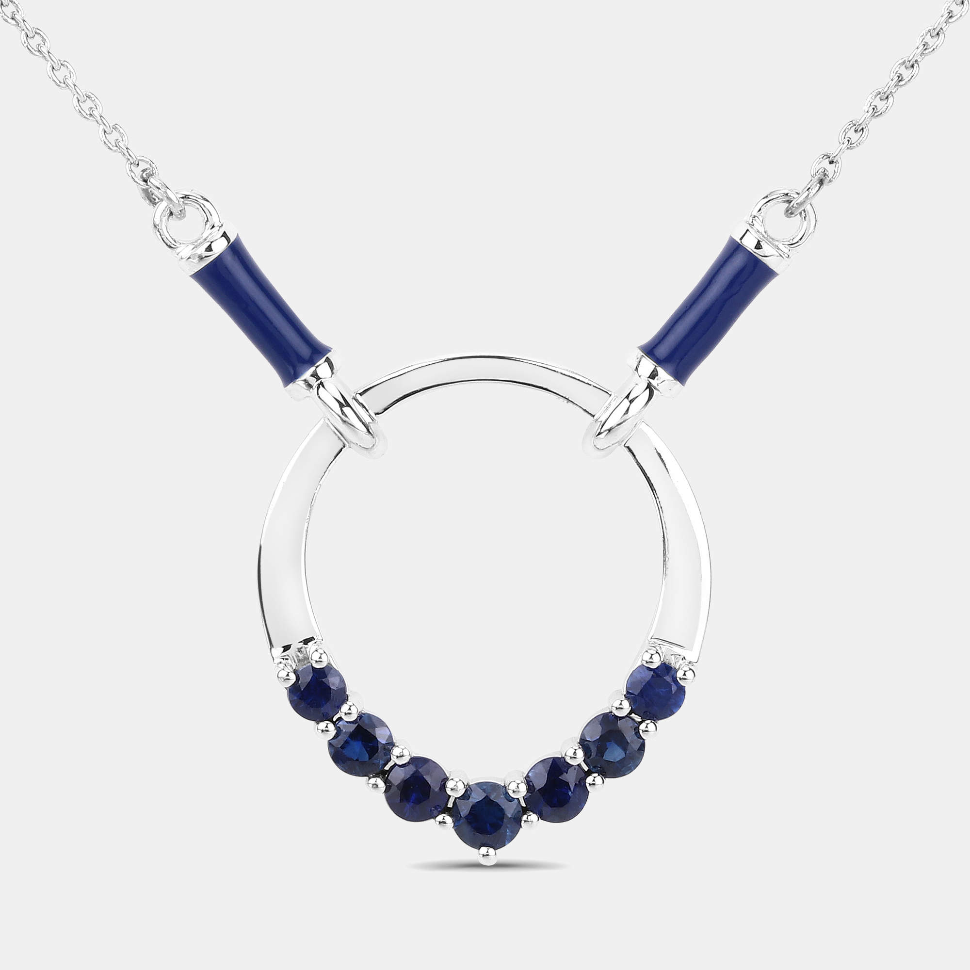 Pre Owned 0.78 cts Blue Sapphire 14K White Gold Circle Necklace