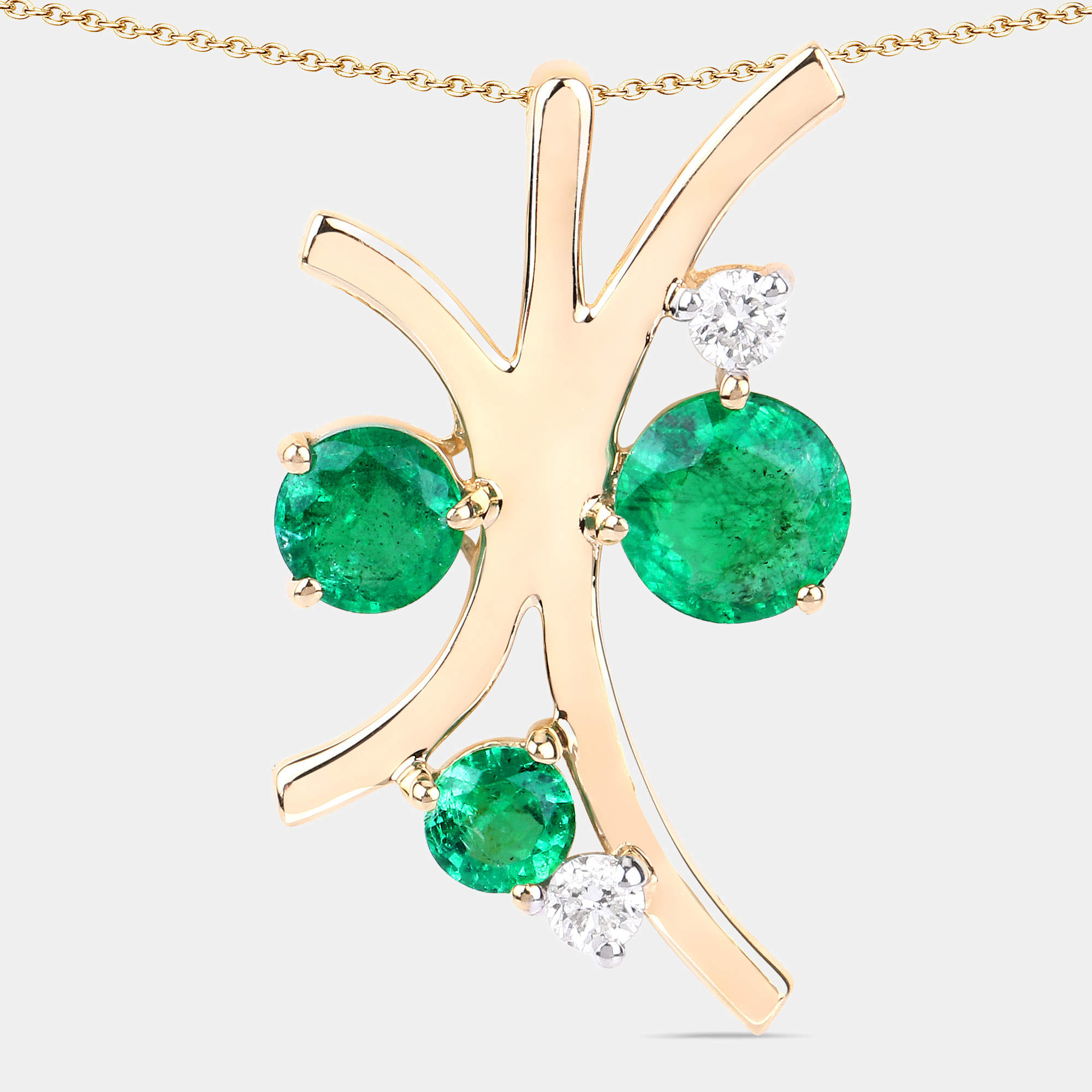 مملوكة مسبقًا 1.56 cts Emerald and Diamond 14K Yellow Gold Nature Inspired Pendant