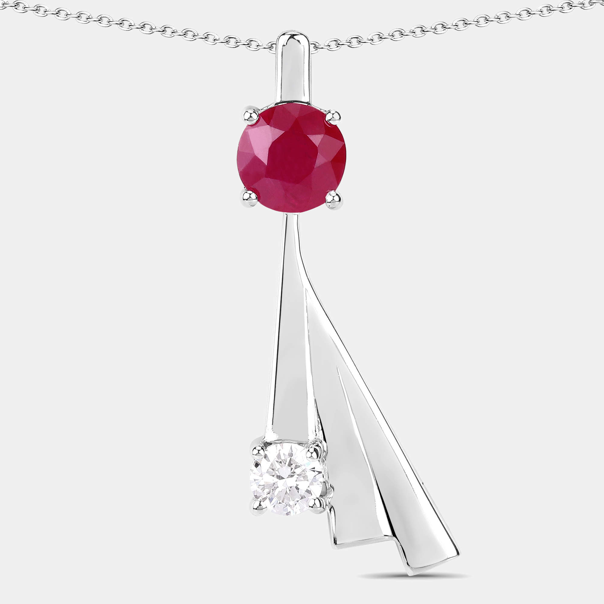 Pre Owned 1.10 cts Ruby and Diamond 14K White Gold Minimal Flare Pendant