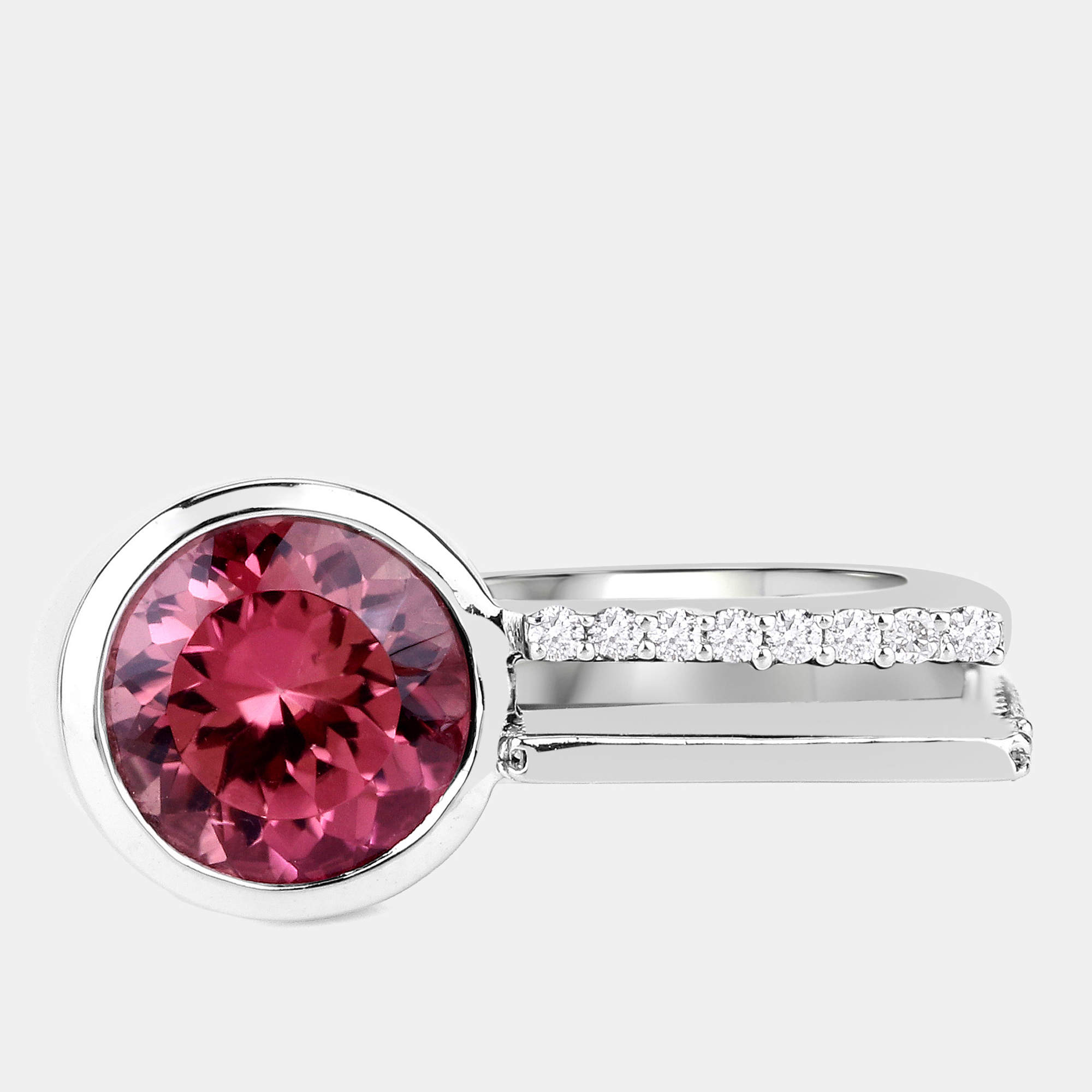 Pre Owned 1.92 cts Pink Tourmaline and Diamond 14K White Gold Statement Ring US Size 7.25