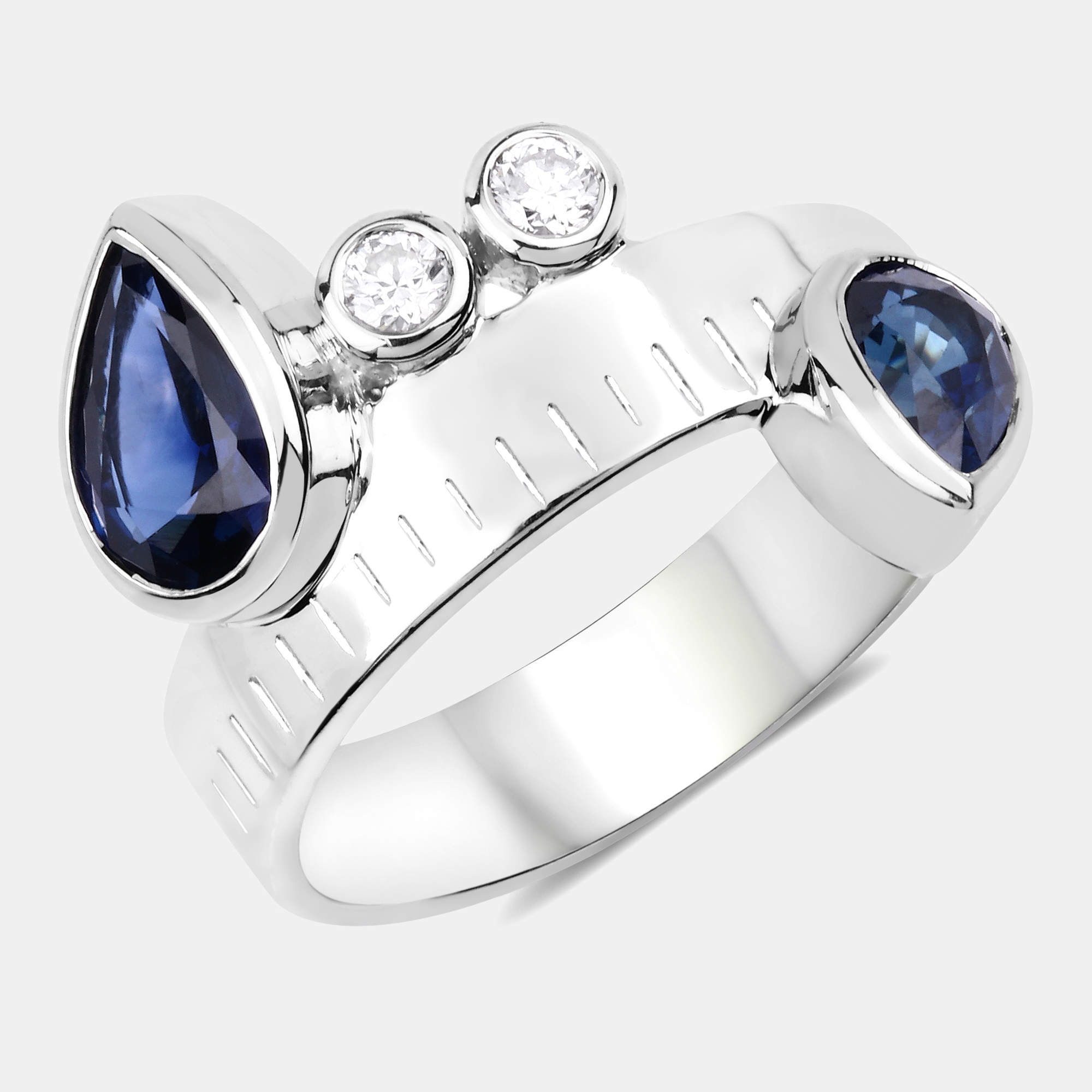 Pre Owned 1.63 cts Blue Sapphire and Diamond 14K White Gold Bypass Ring US Size 7