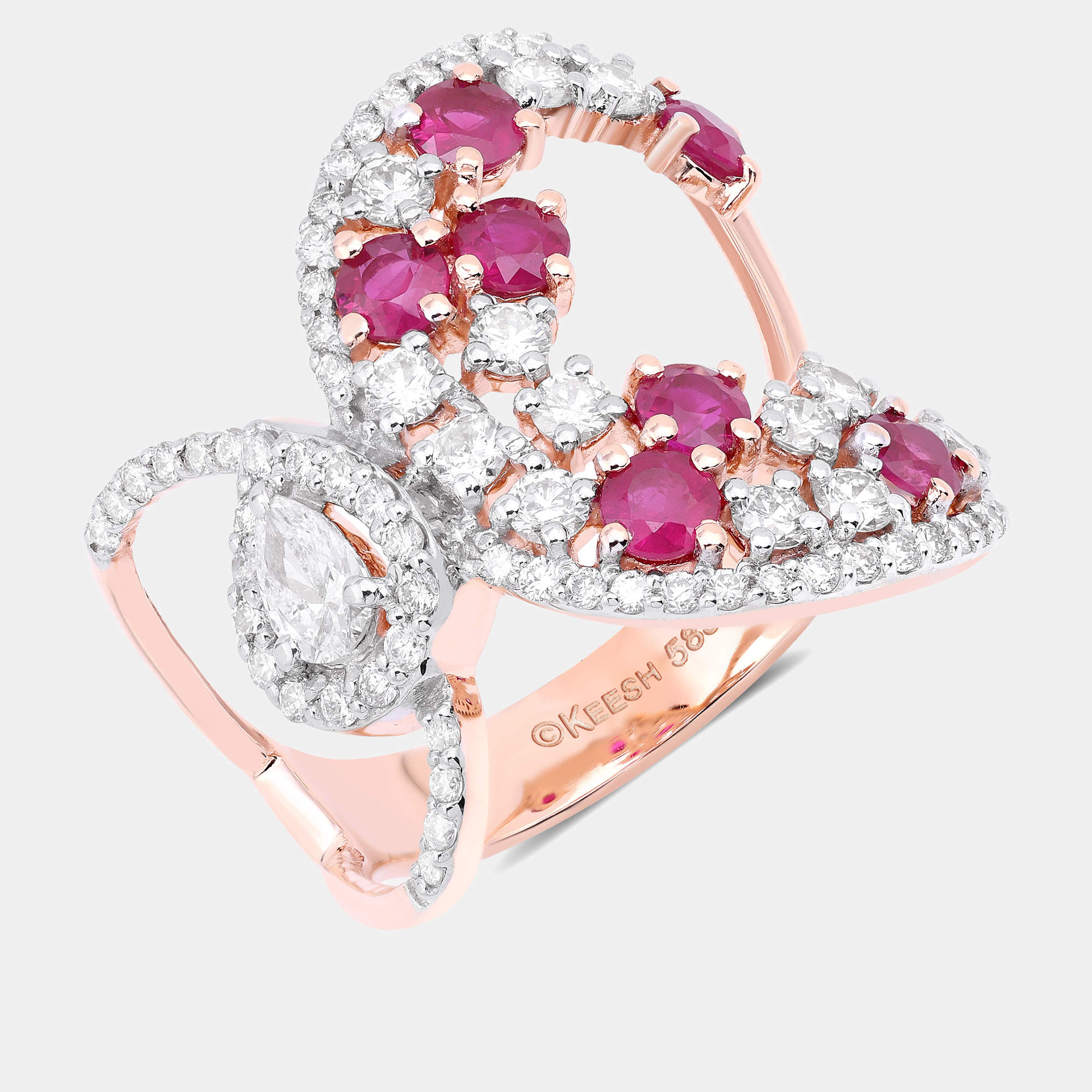 مملوكة مسبقًا 0.89 cts Ruby and Diamond 14K Rose Gold Infinity Ring US Size 7