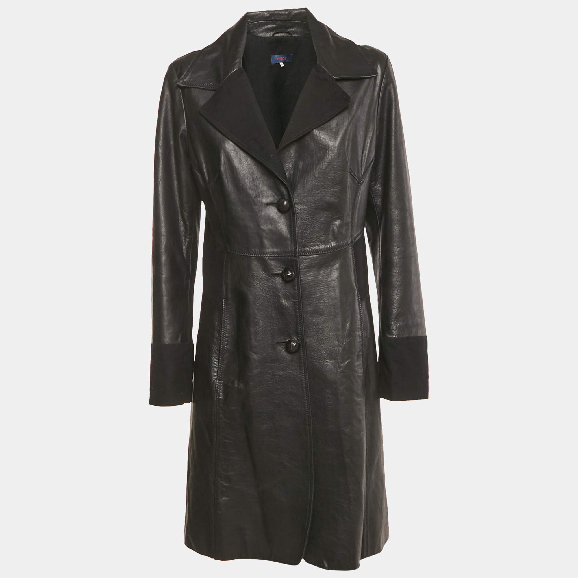 Pre Owned معطف كينزو جينز بجلد وقطن أسود مقاس متوسط