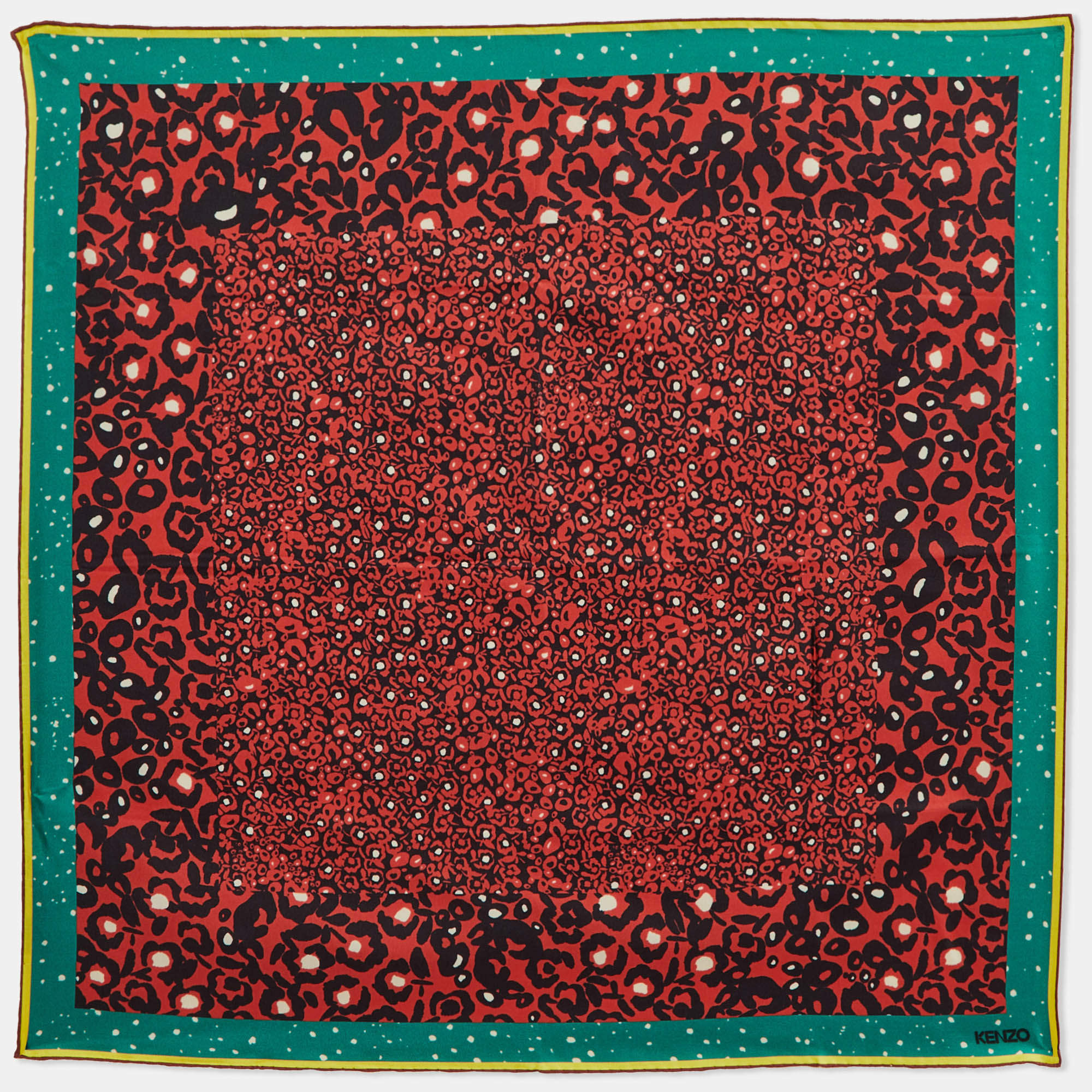 Kenzo Red Leopard Print Silk Scarf