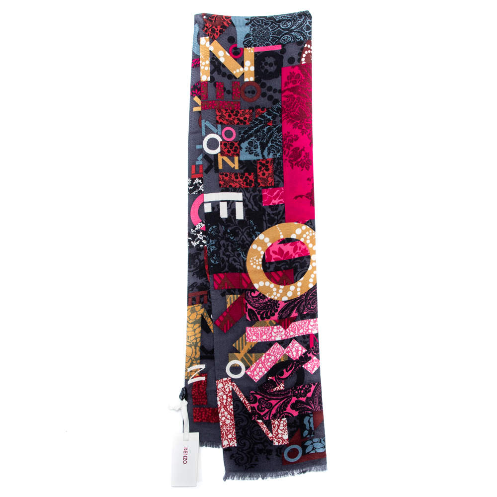 Pre Owned Kenzo Multicolor Printed Wool Angora Blend Scarf