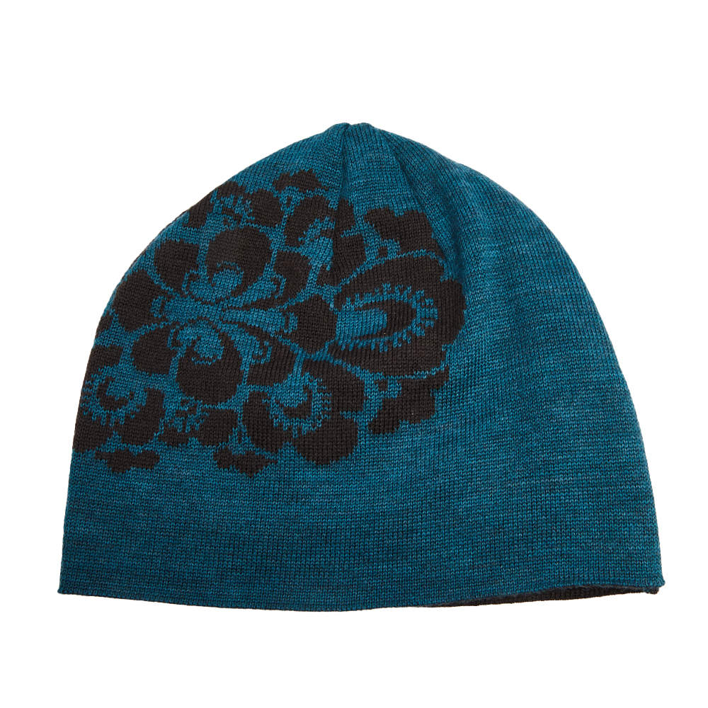Pre Owned Kenzo Teal Floral Jacquard Wool Beanie