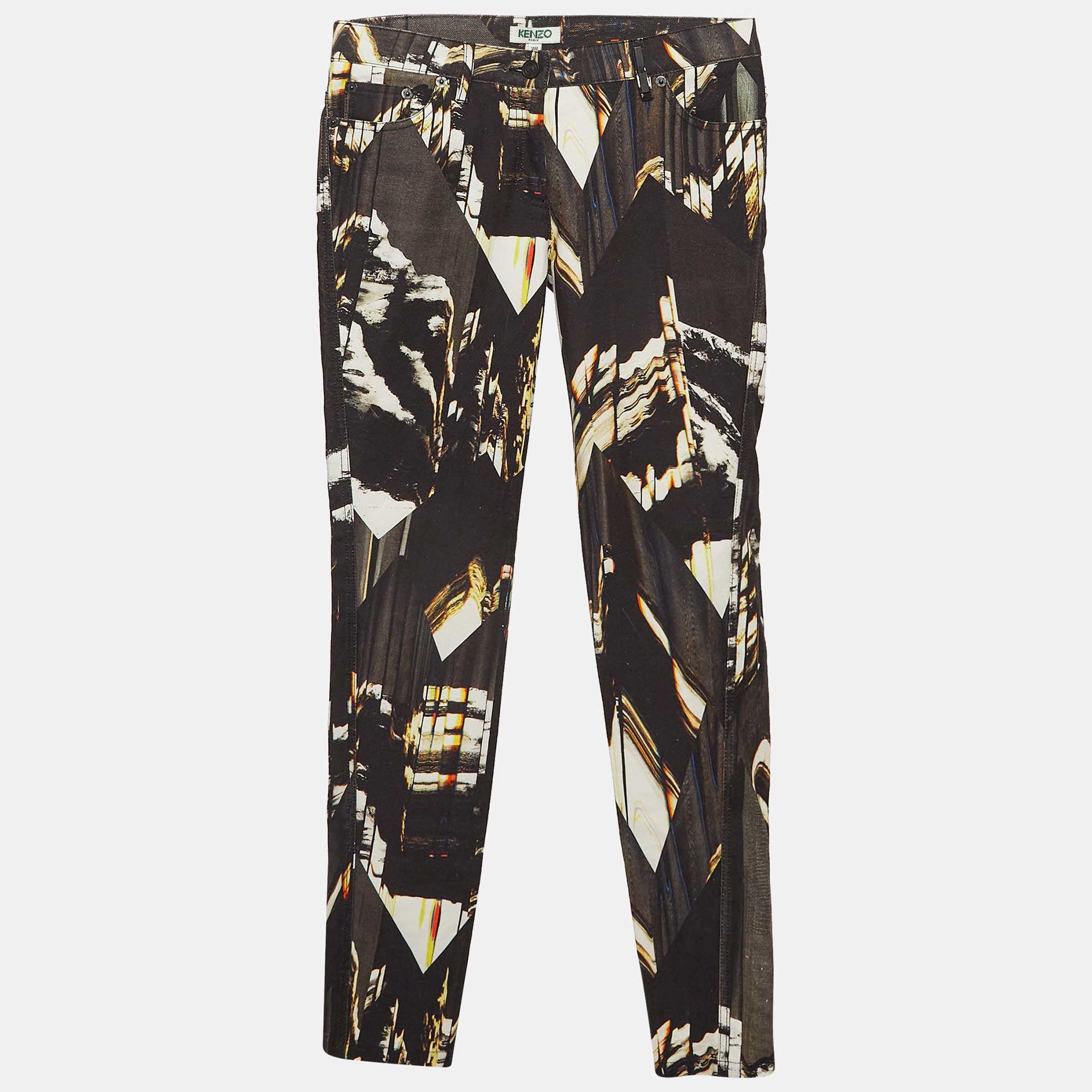 Pre Owned Kenzo Black Abstract Print Denim Skinny Jeans M Waist 30"