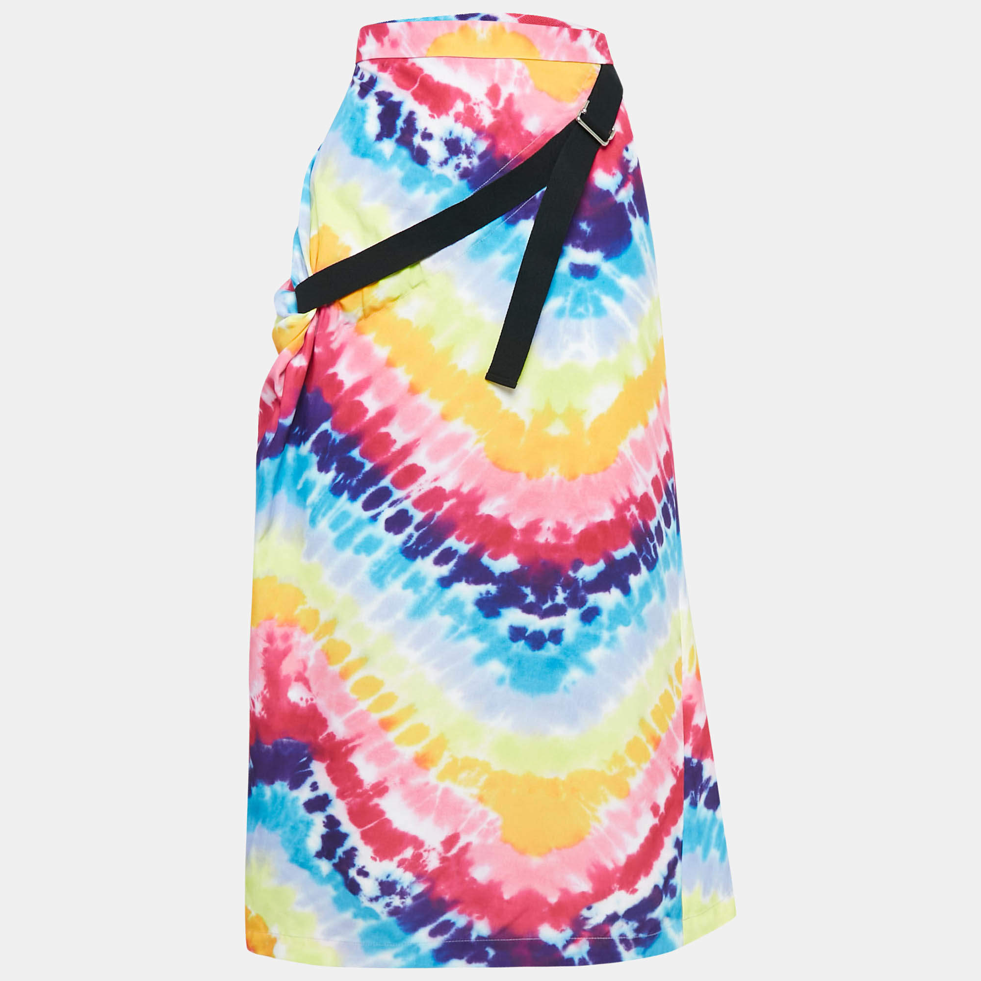Kenzo Multicolor Tie-Dye Print Satin Belted Midi Skirt S