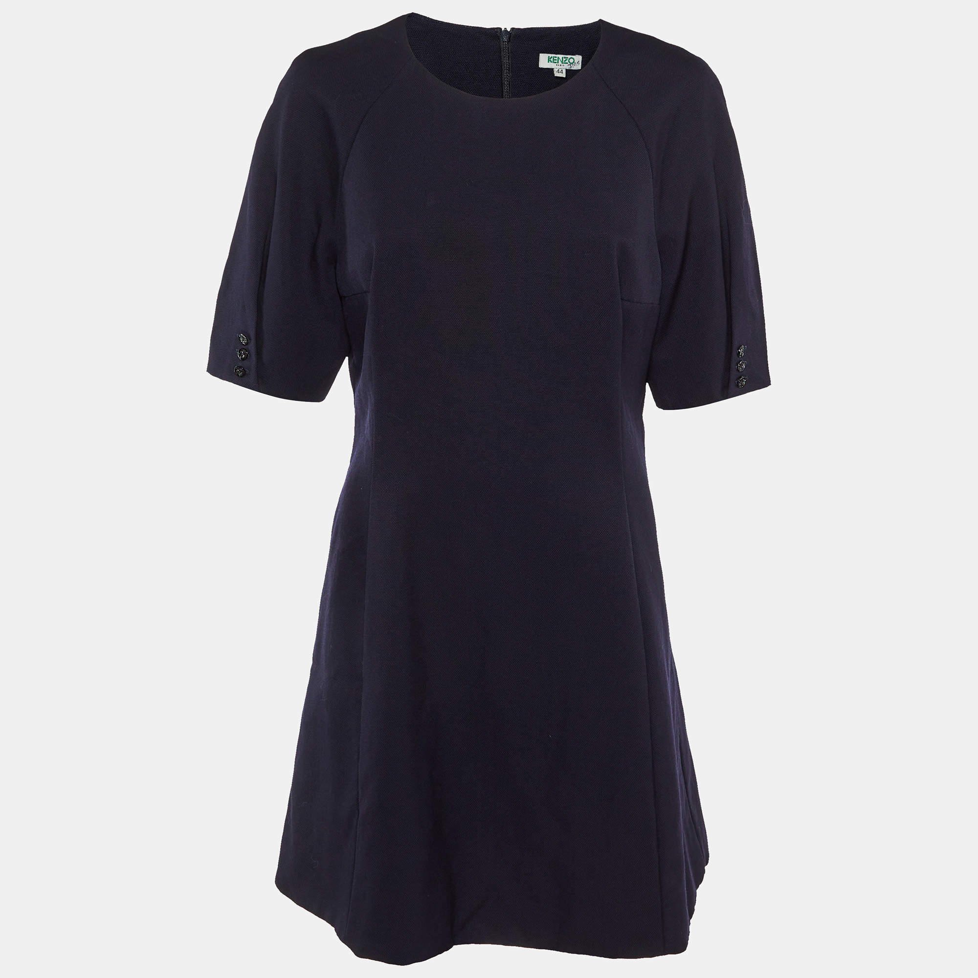 Kenzo Navy Blue Wool Shift Dress L
