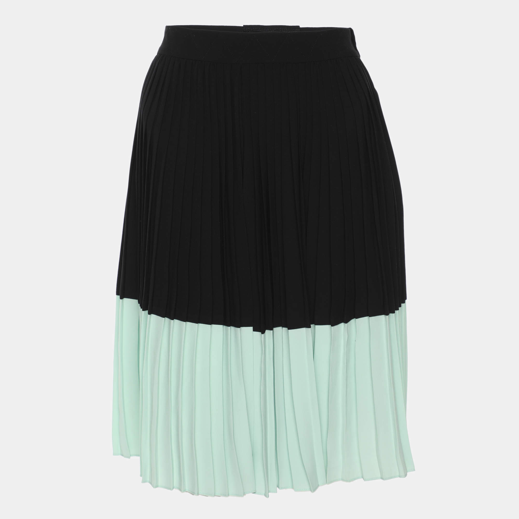 Pre Owned Kenzo Black/Green Georgette Pleated Short L