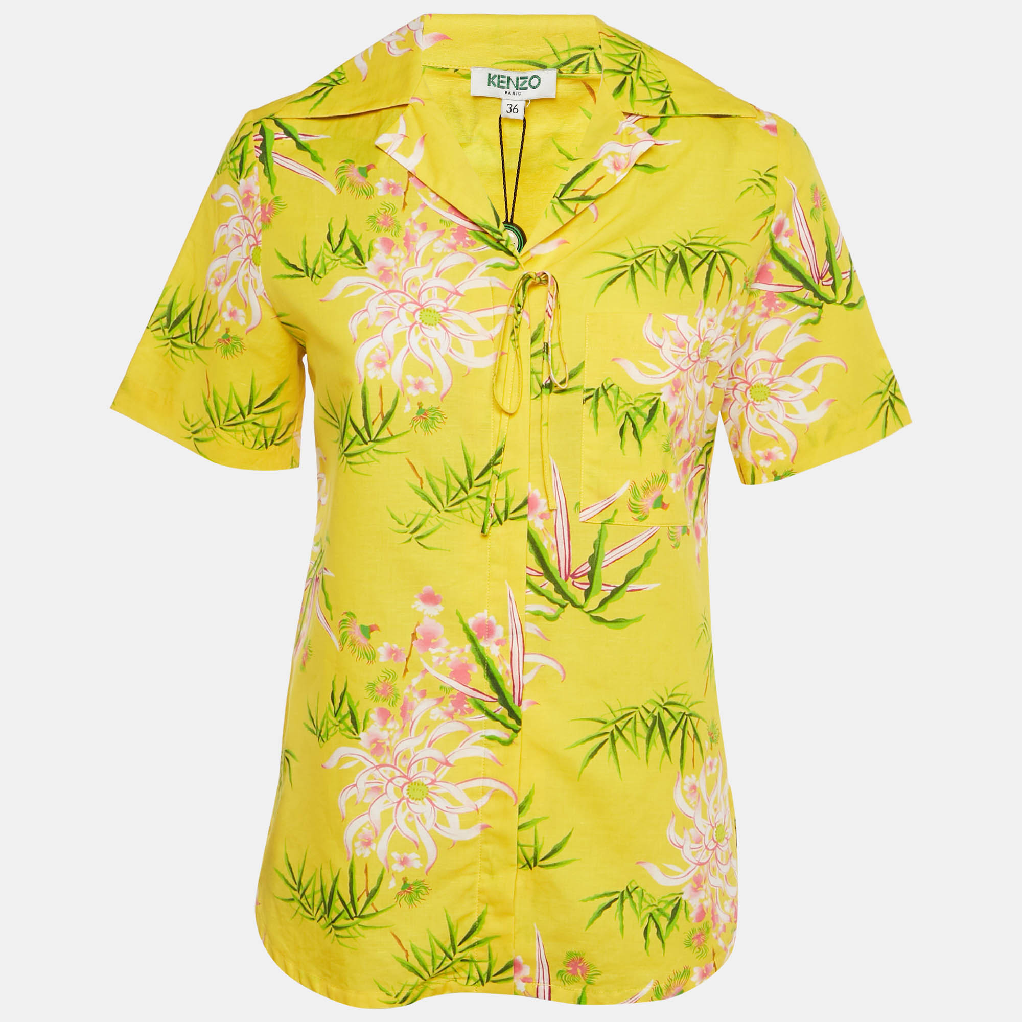 مملوكة مسبقًا Kenzo Yellow Floral Print Cotton Hawaiian Shirt S