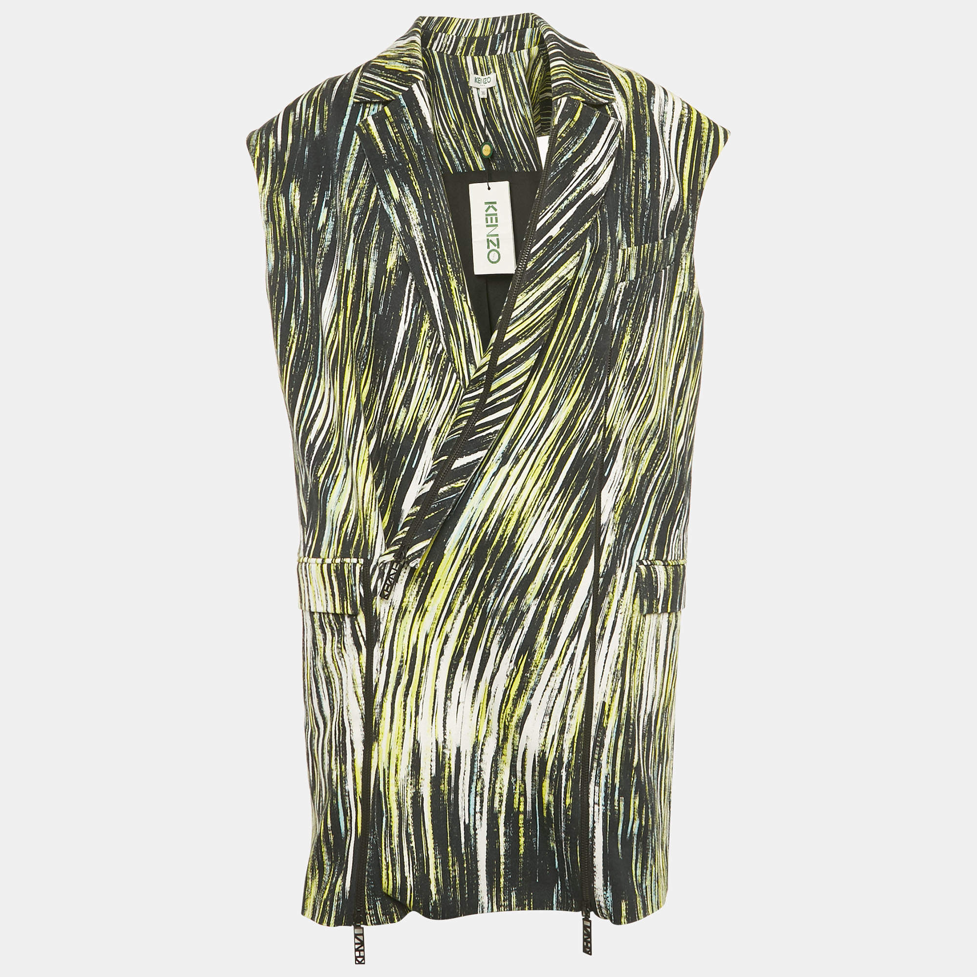Pre Owned Kenzo Black/Green Printed Cotton Zip-Up Oversized Jacket S