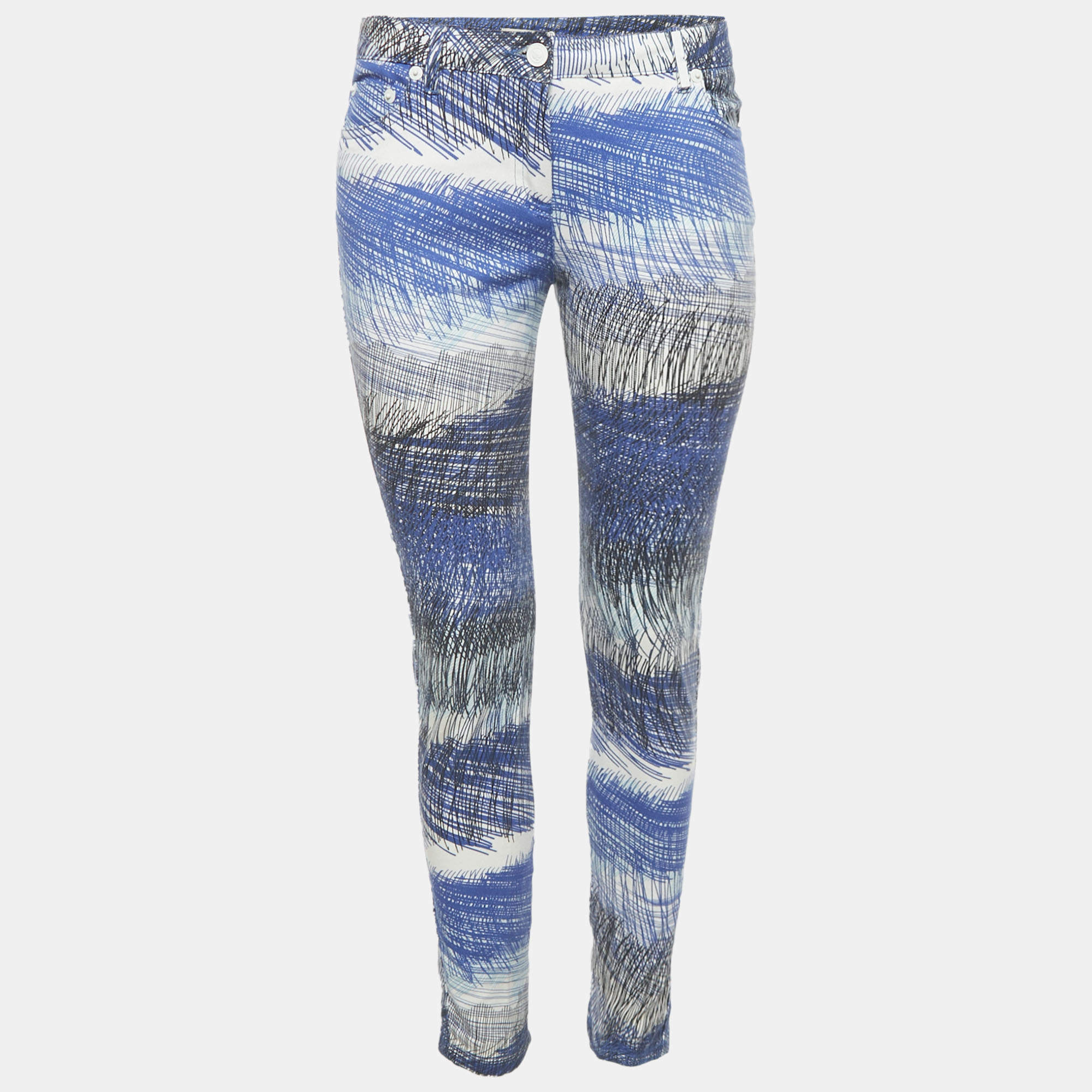 Pre Owned Kenzo Blue Printed Denim Skinny Jeans S