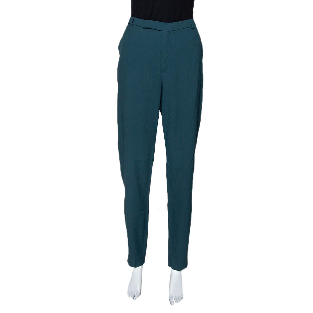 Pre Owned Kenzo Forest Green Crepe Tailored Pants L