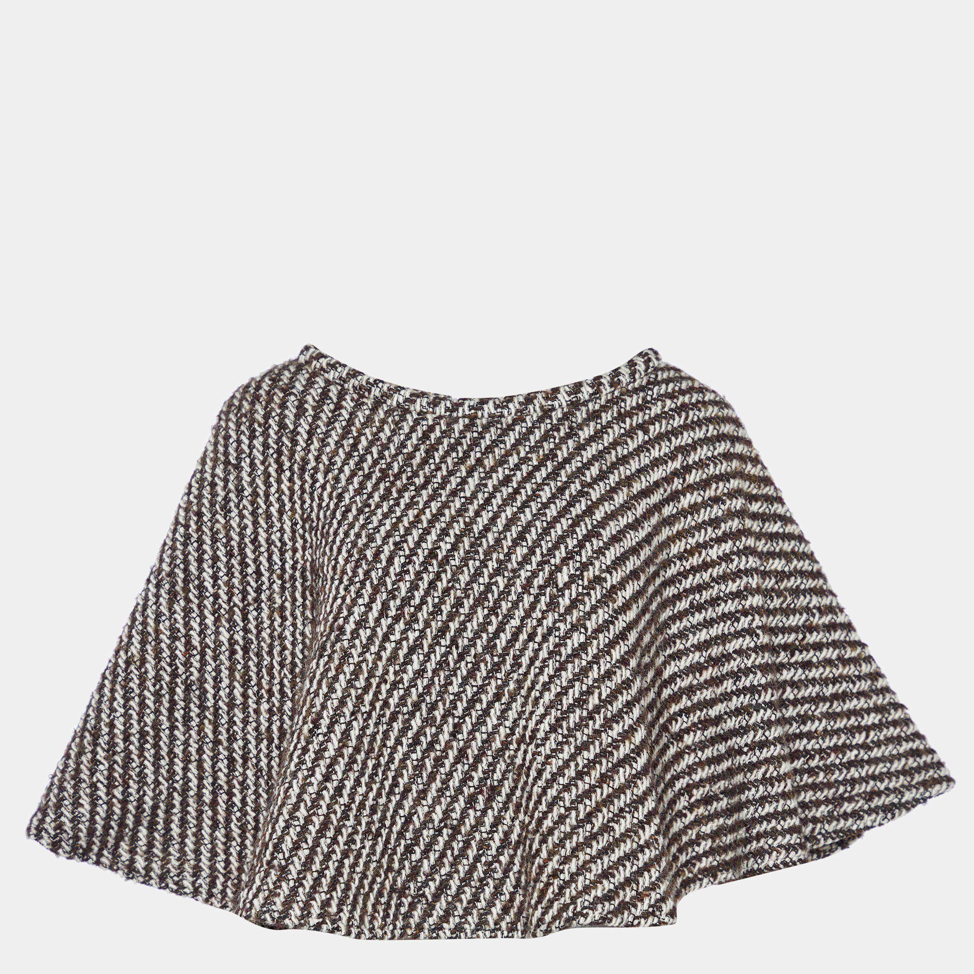 Pre Owned Kenzo Brown & Beige Checkered Wool Crop Cape M