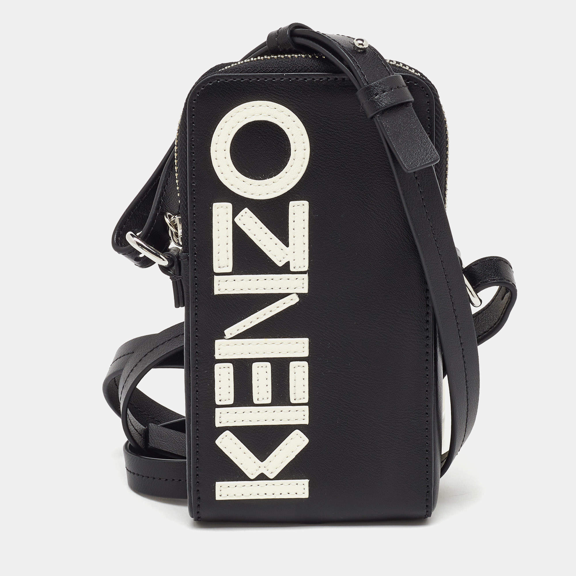Pre Owned Kenzo Black Leather Phone Card Holder Crossbody Bag