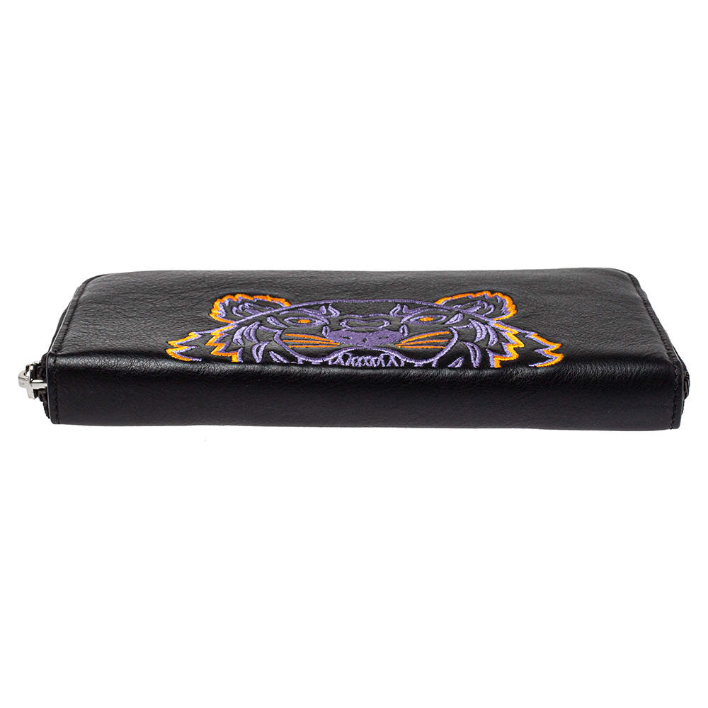 Kenzo Black Tiger Embroidered Leather Zip Around Wallet Kenzo TLC