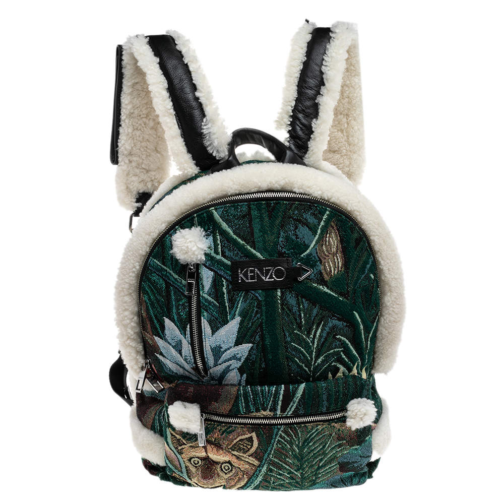 حقيبة ظهر كينزو ميمينتو جاكوارد خضراء طباعة غابة الأدغال 