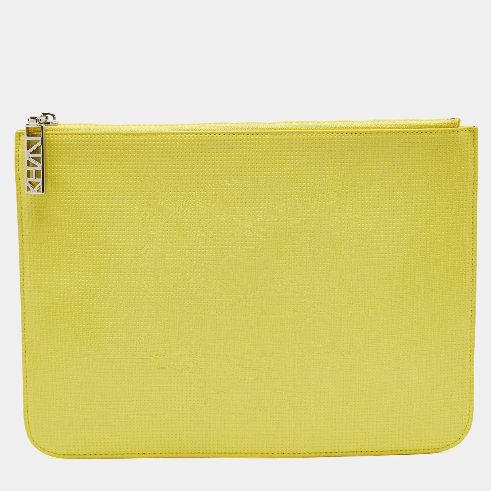 Pre Owned Kenzo Yellow Vinyl Tiger Motif Slim Clutch