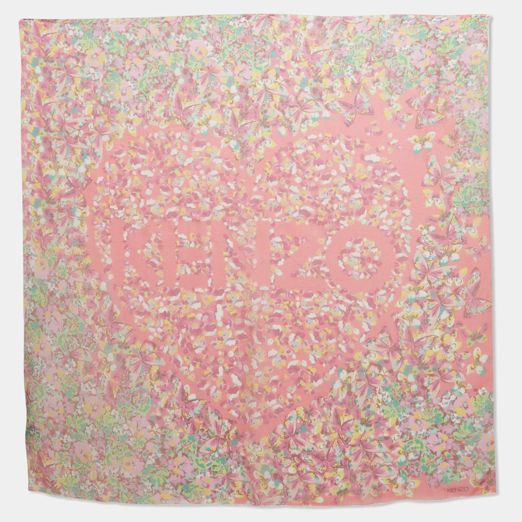 Kenzo Pink Floral Print Silk Square Scarf 