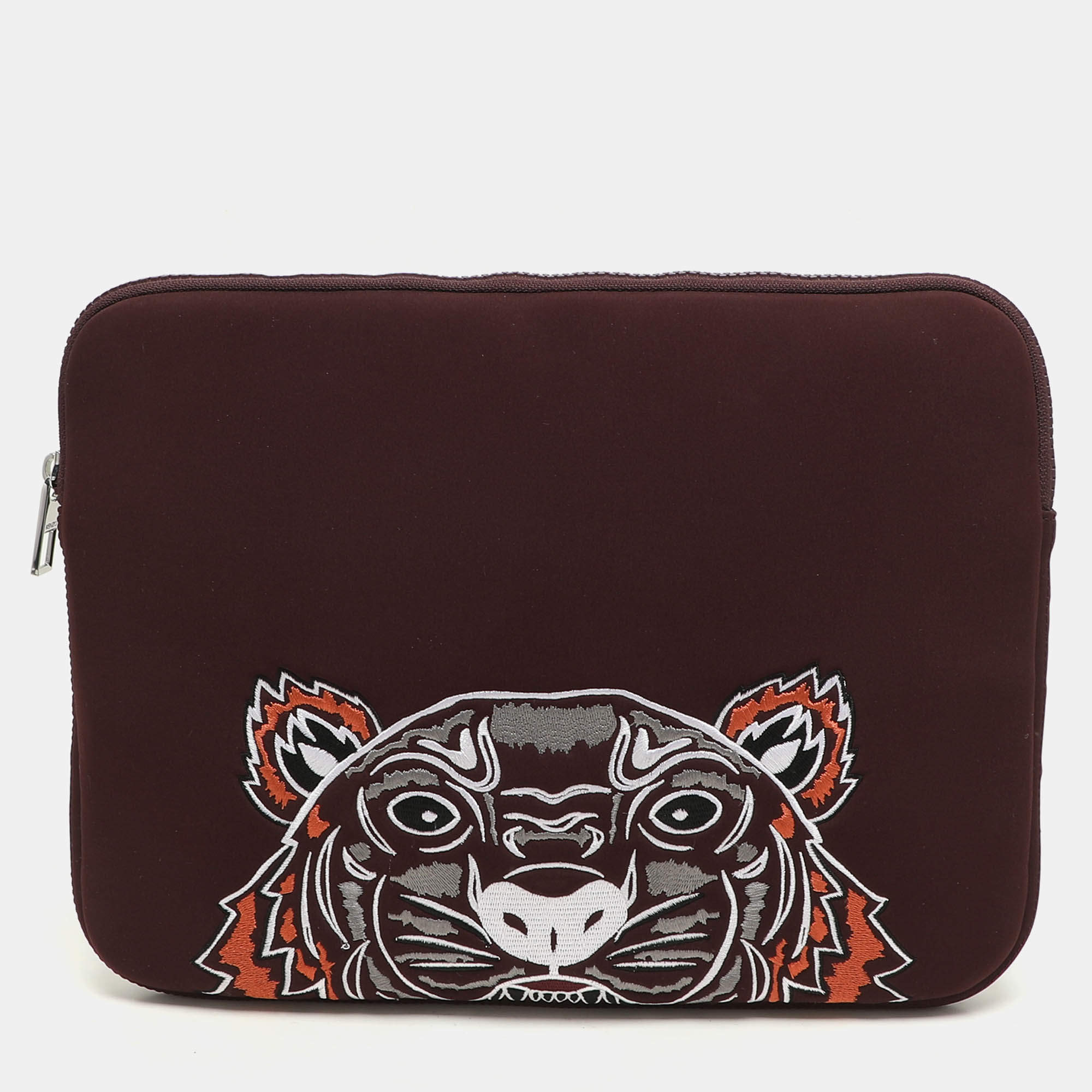 Kenzo Burgundy Neoprene Tiger Embroidered Laptop Case 
