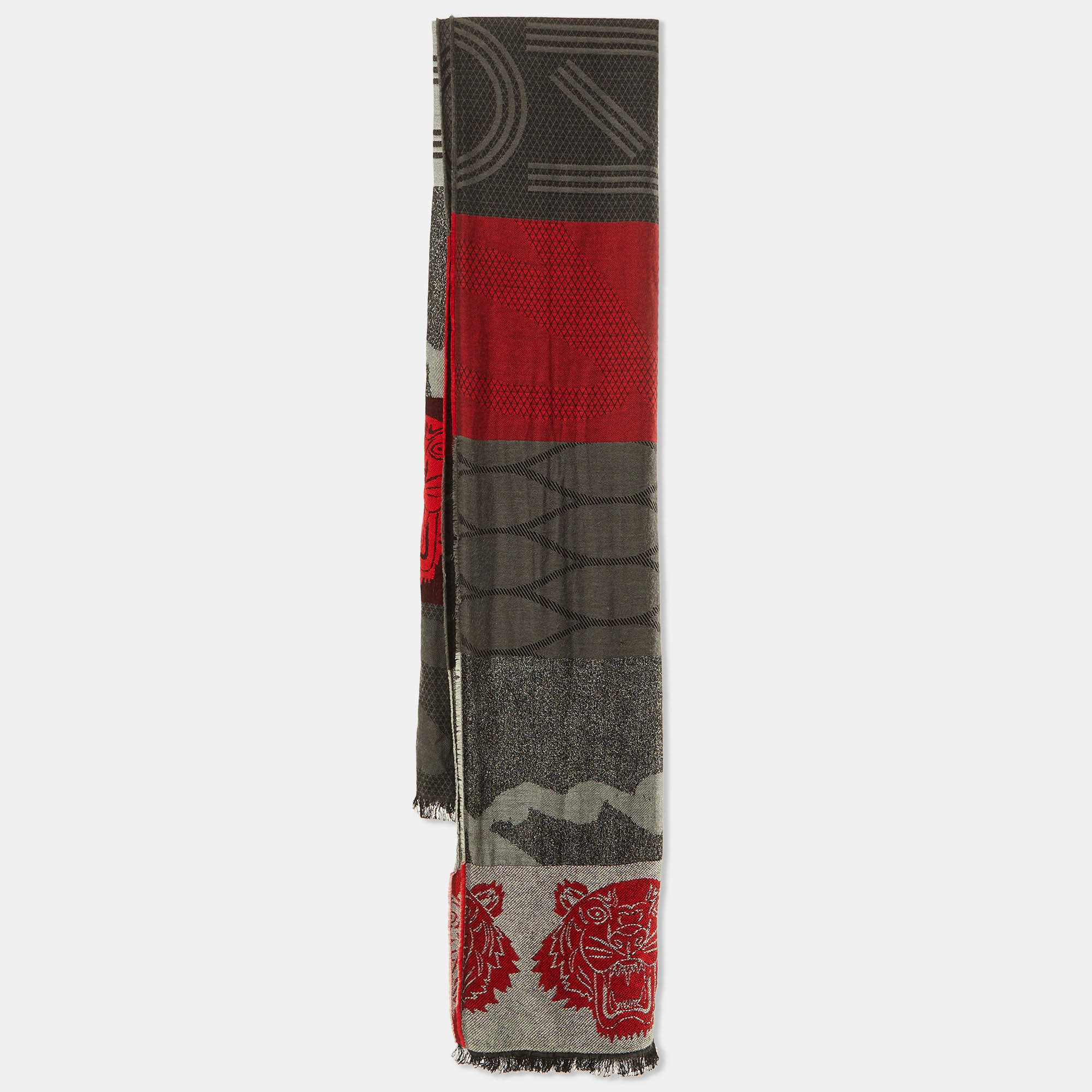 Pre Owned Kenzo Multicolor Logo Print Wool Blend Scarf