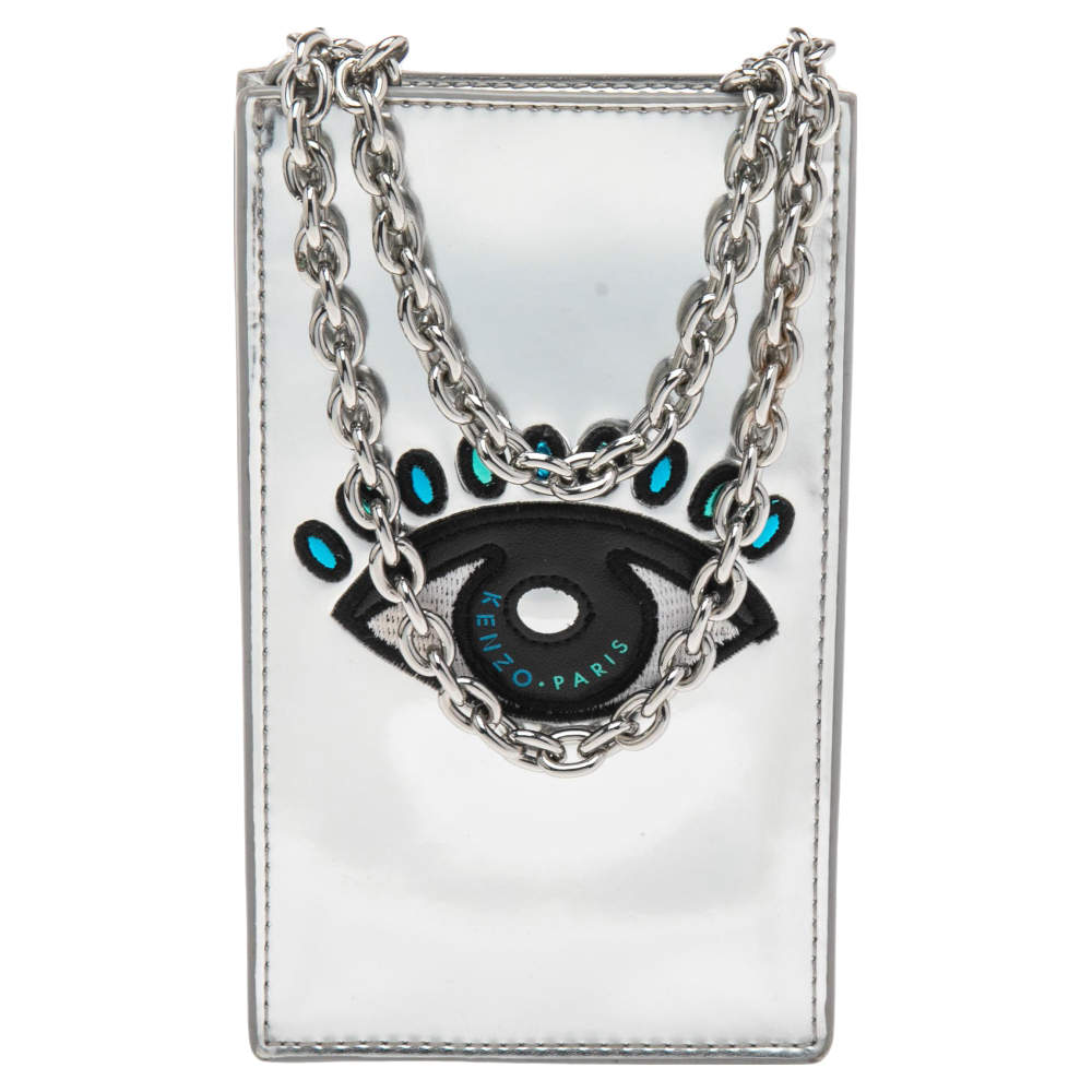 Kenzo Silver Patent Leather Phone Case Crossbody Bag