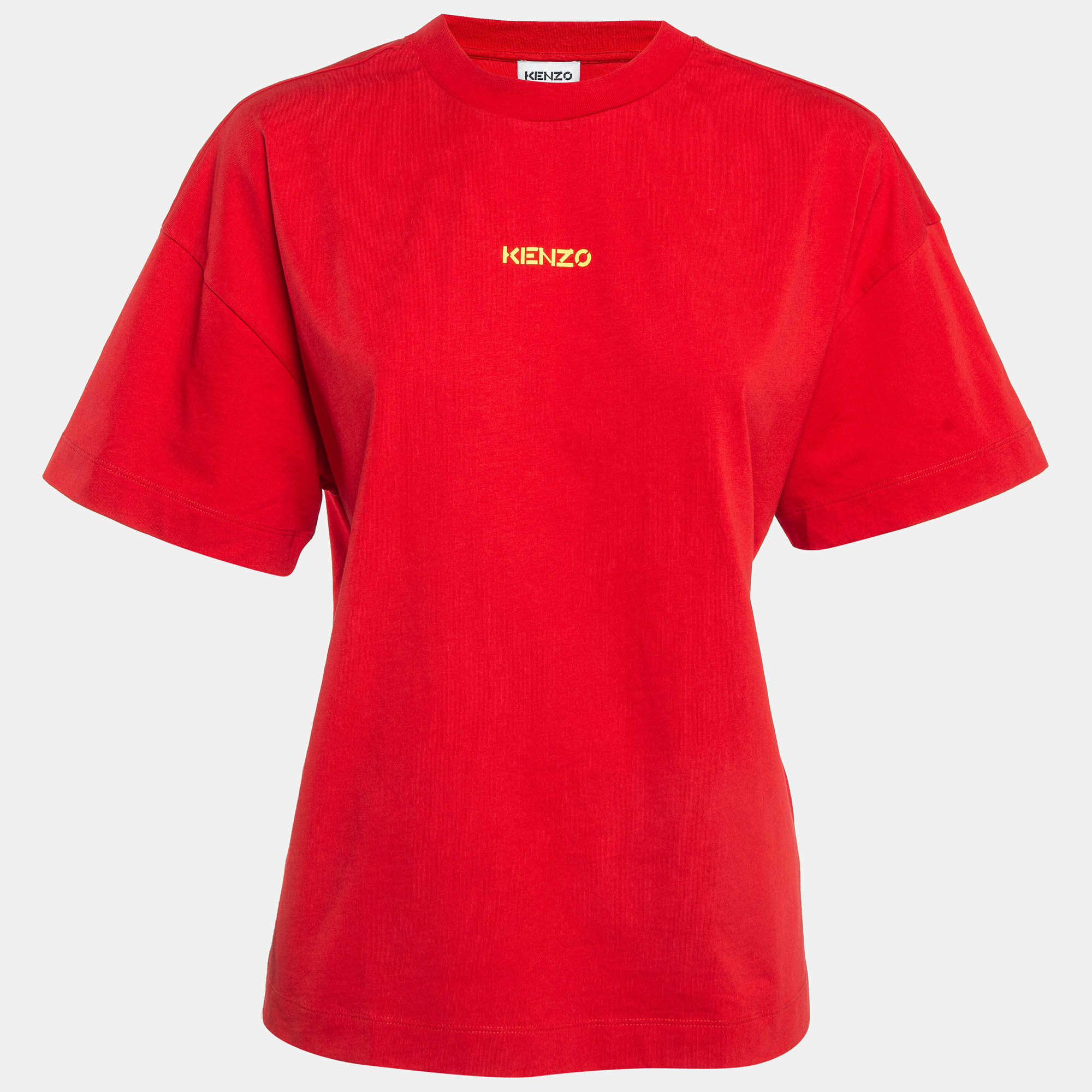 Pre Owned Kenzo Red Logo Print Cotton T-Shirt S