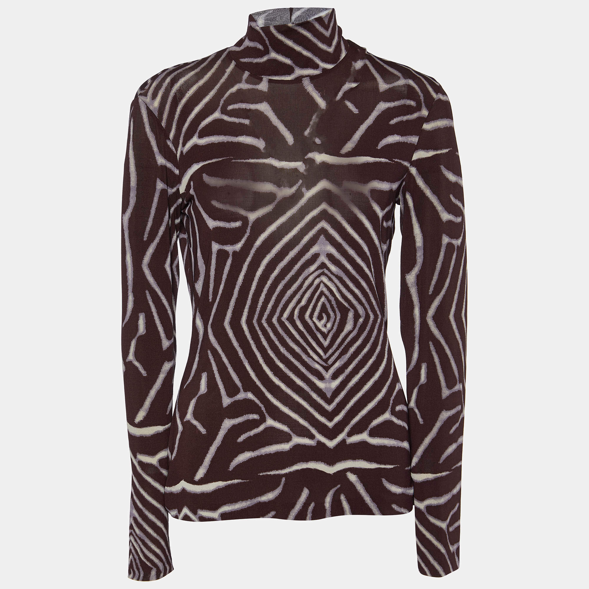 Pre Owned Kenzo Brown Printed Jersey Full Sleeves Top M