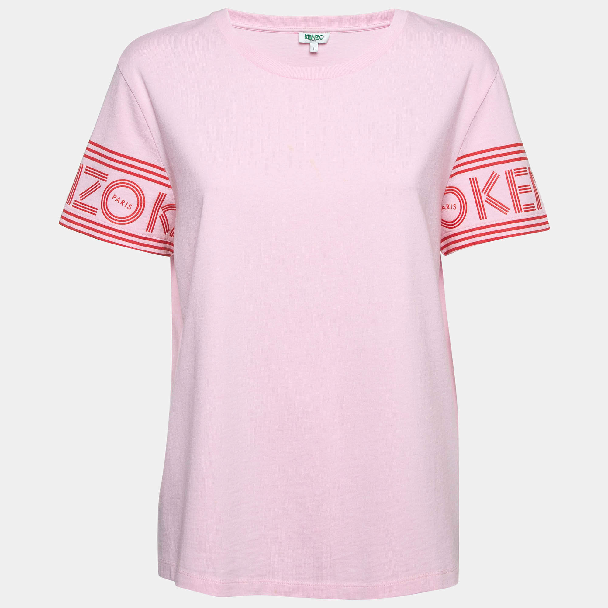 Pre Owned Kenzo Pink Logo Print Cotton T-Shirt L