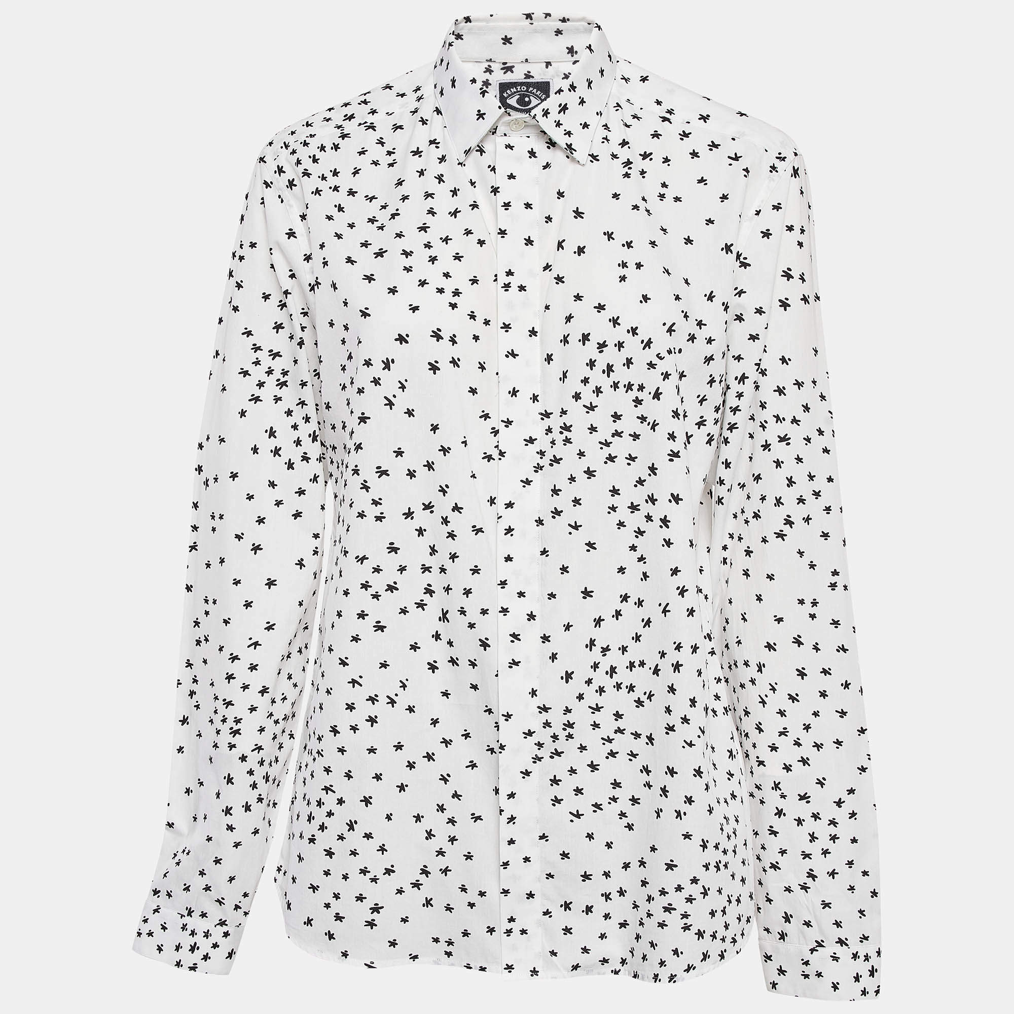Pre Owned Kenzo White All-Over Print Cotton Shirt L